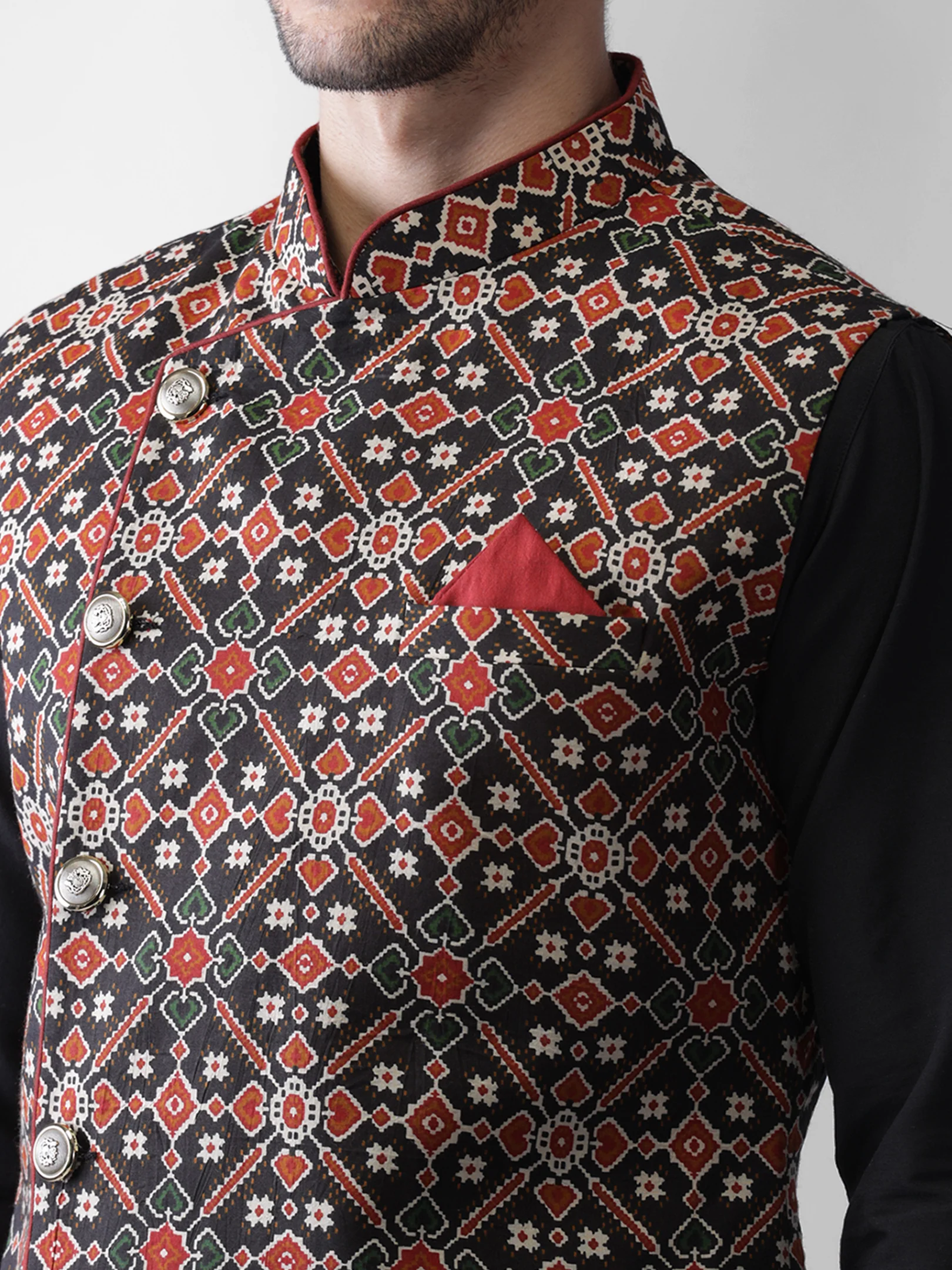 Men's Black Kurta Jacket Dhoti Set - Image 5