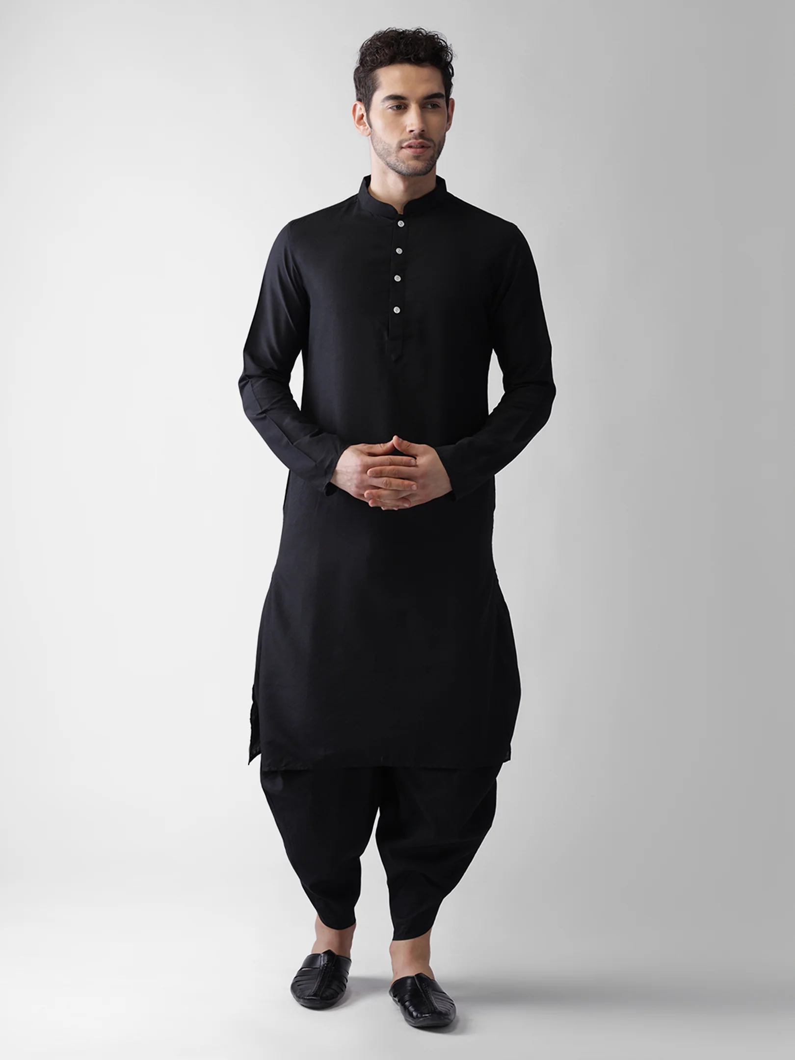 Men's Black Kurta Jacket Dhoti Set - Image 6