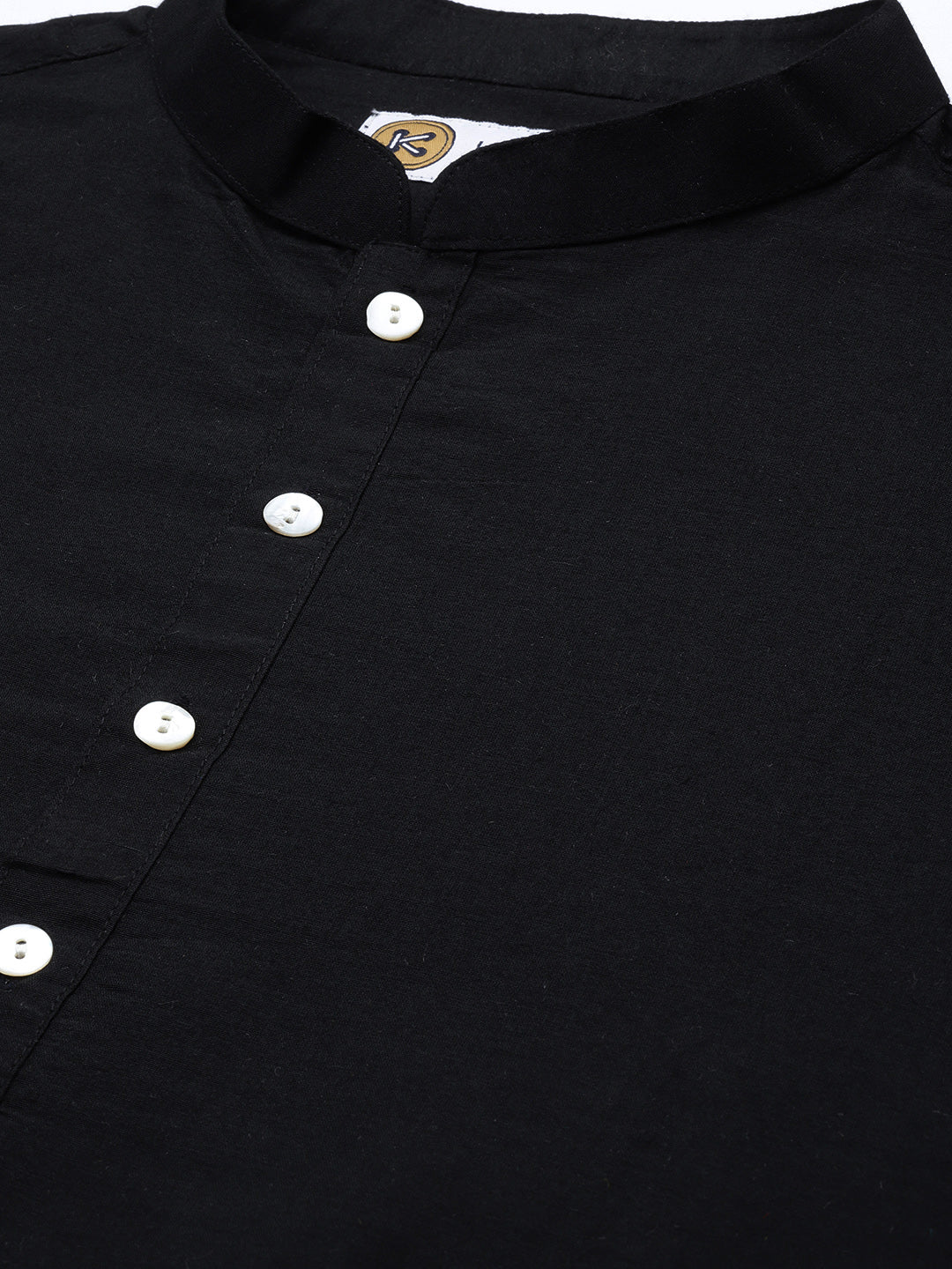 Black Cotton Silk Geometric Printed Nehru Jacket Kurta Churidar - Image 4