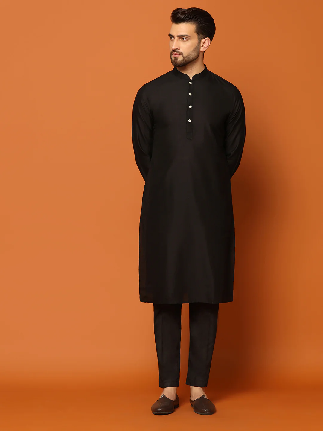 Black Embroidered Nehru Jacket Set with Kurta & Trouser - Image 5