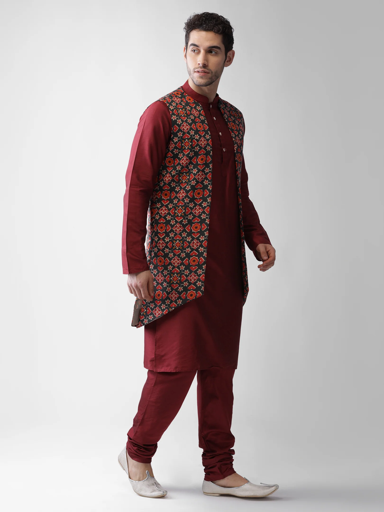 Men's Multi-Color Kurta Jacket Pyjama Set - Image 2