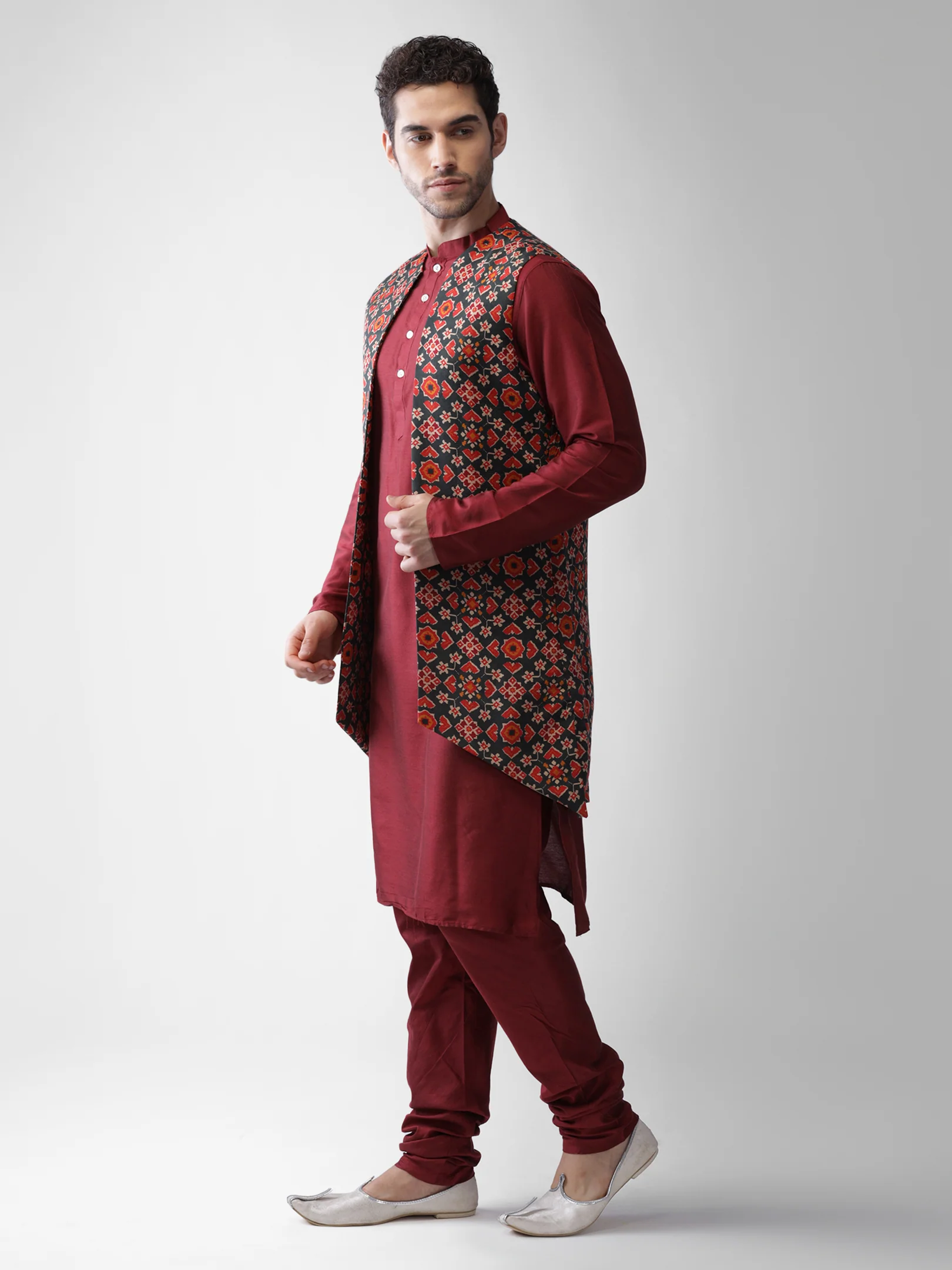 Men's Multi-Color Kurta Jacket Pyjama Set - Image 3