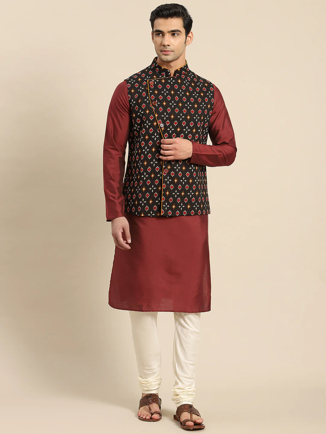 Kisah Men Black Kurta Jacket Set - Image 2