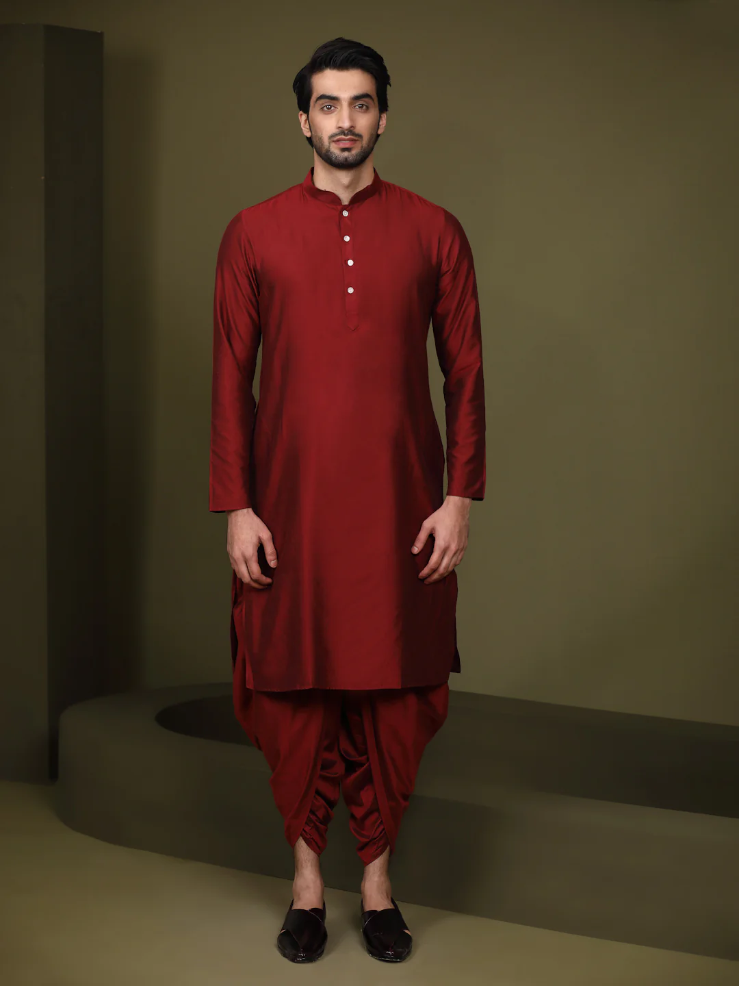 Multi Color Silk Blend Printed Jacket Kurta Dhoti Set - Image 5