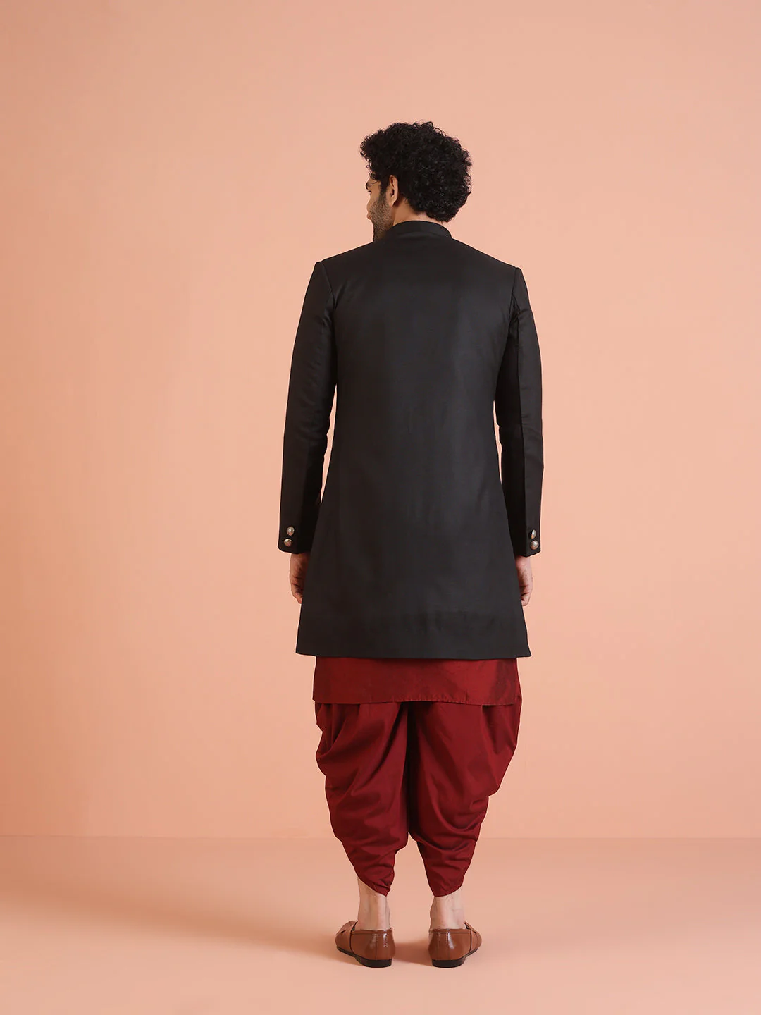 Men Black Solid Kurta Indowestern Dhoti Set - Image 13