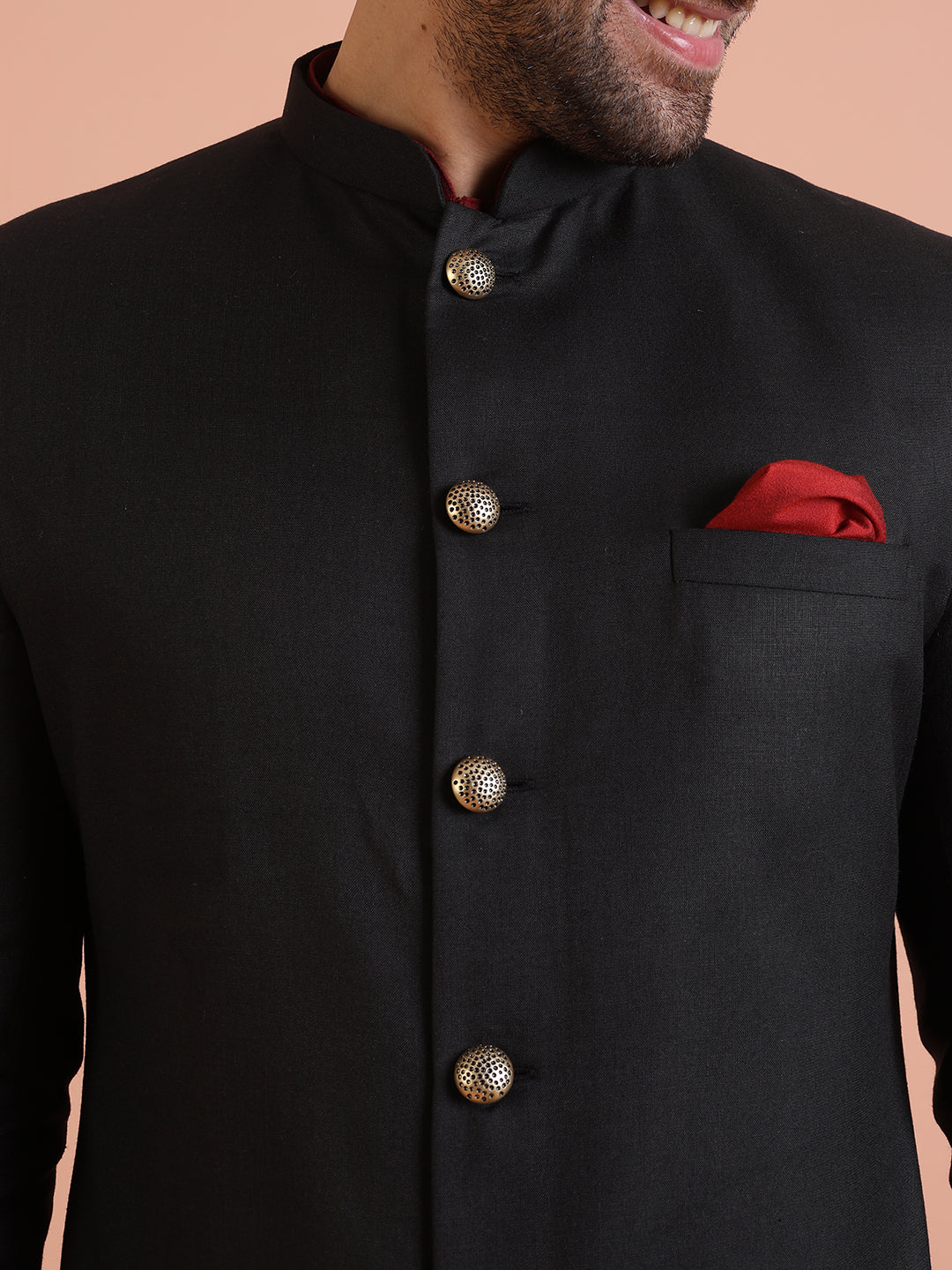 Men Black Solid Kurta Indowestern Dhoti Set - Image 5