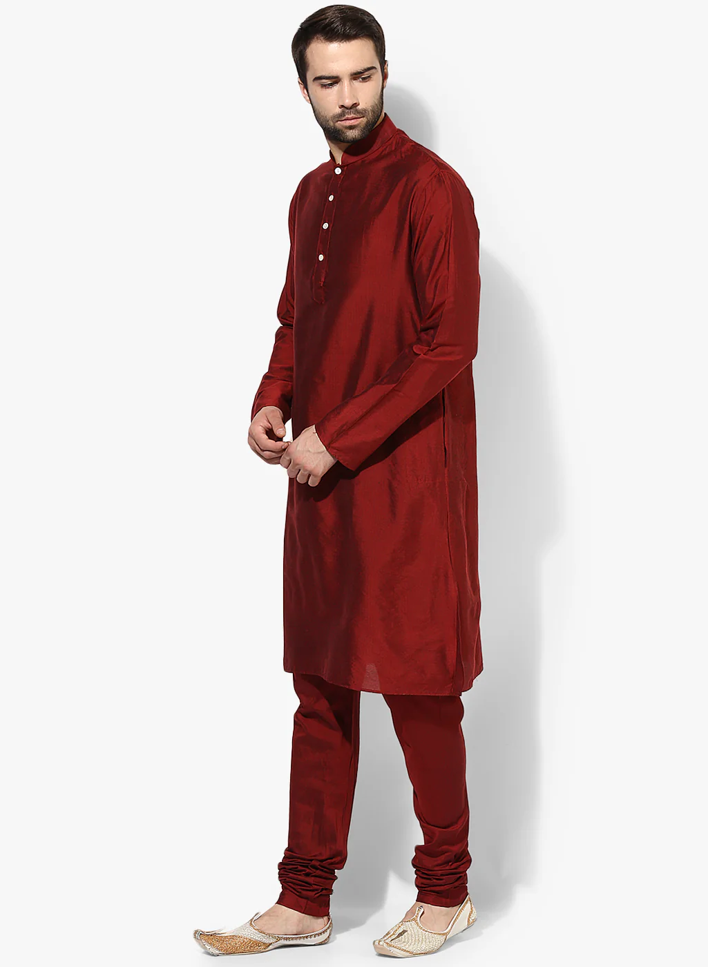 Maroon Cotton Blend Kurta Churidar Set - Image 3