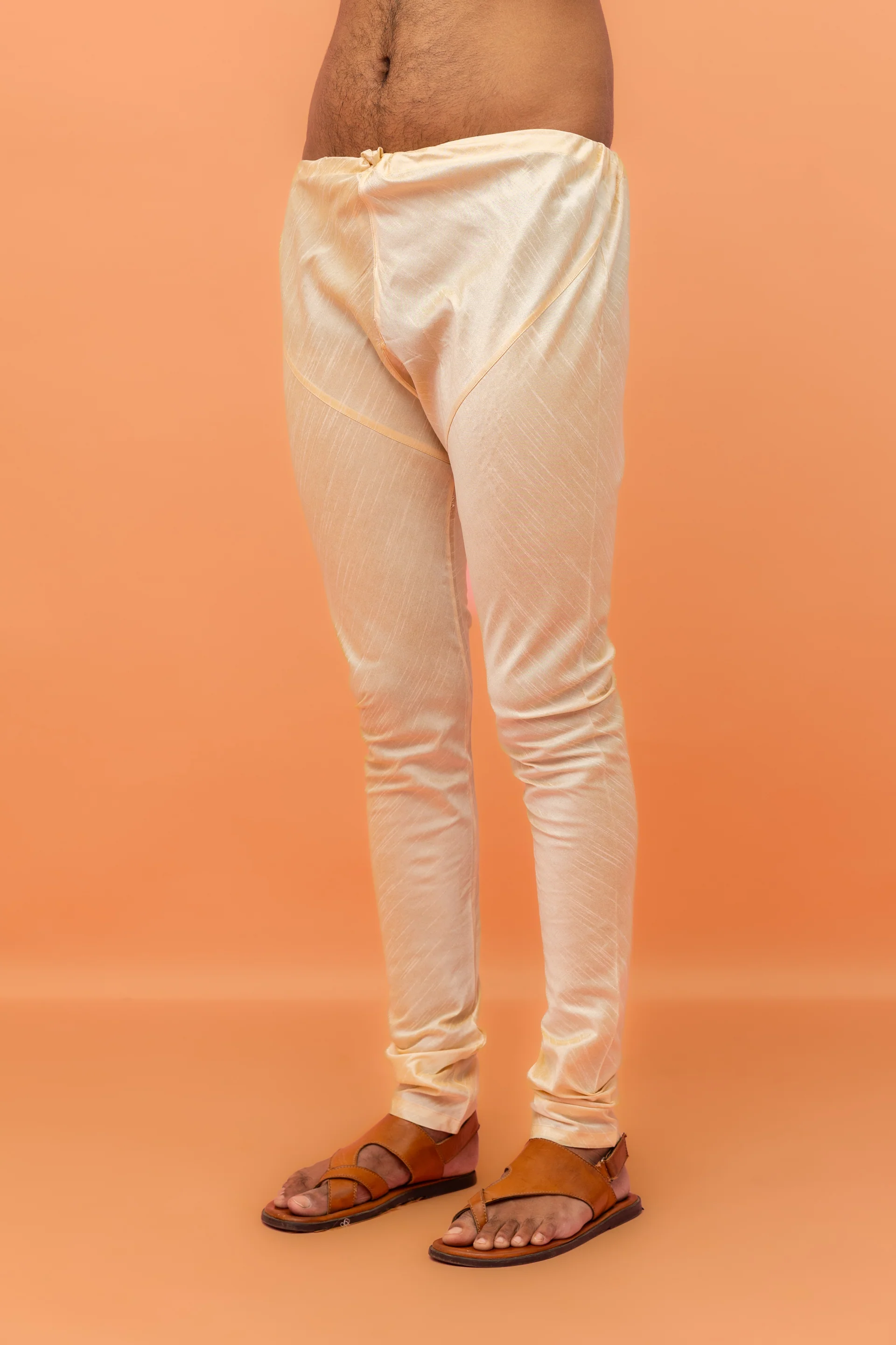 Beige Silk Blend Woven Jacket Kurta Churidar Set - Image 6