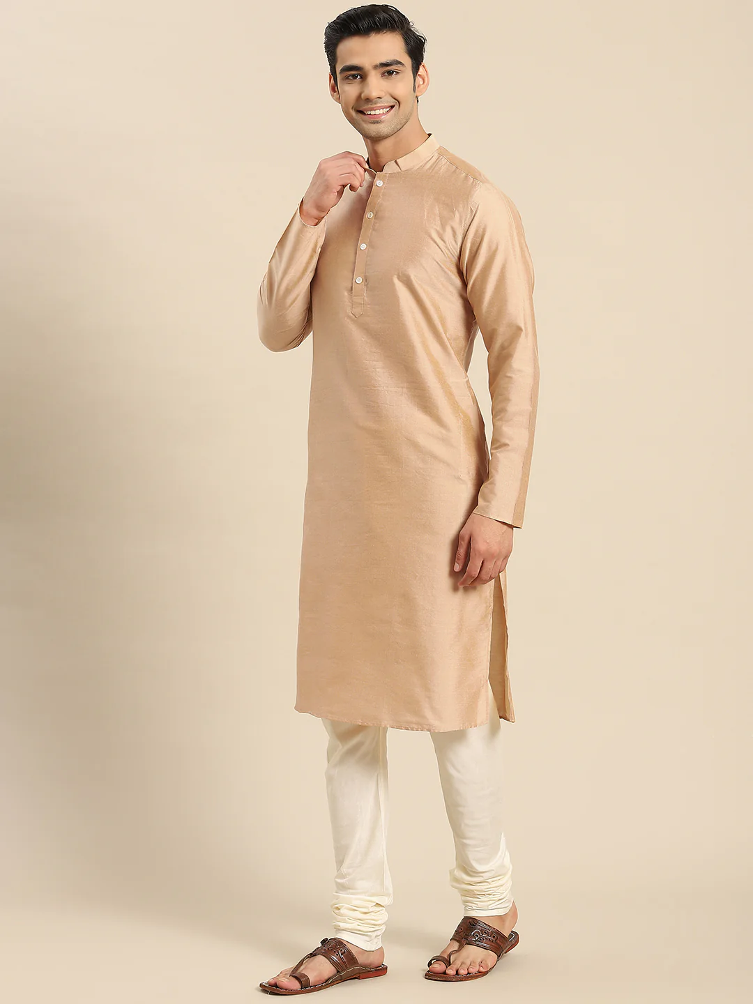 Kisah Men Gold Kurta Jacket Set - Image 4