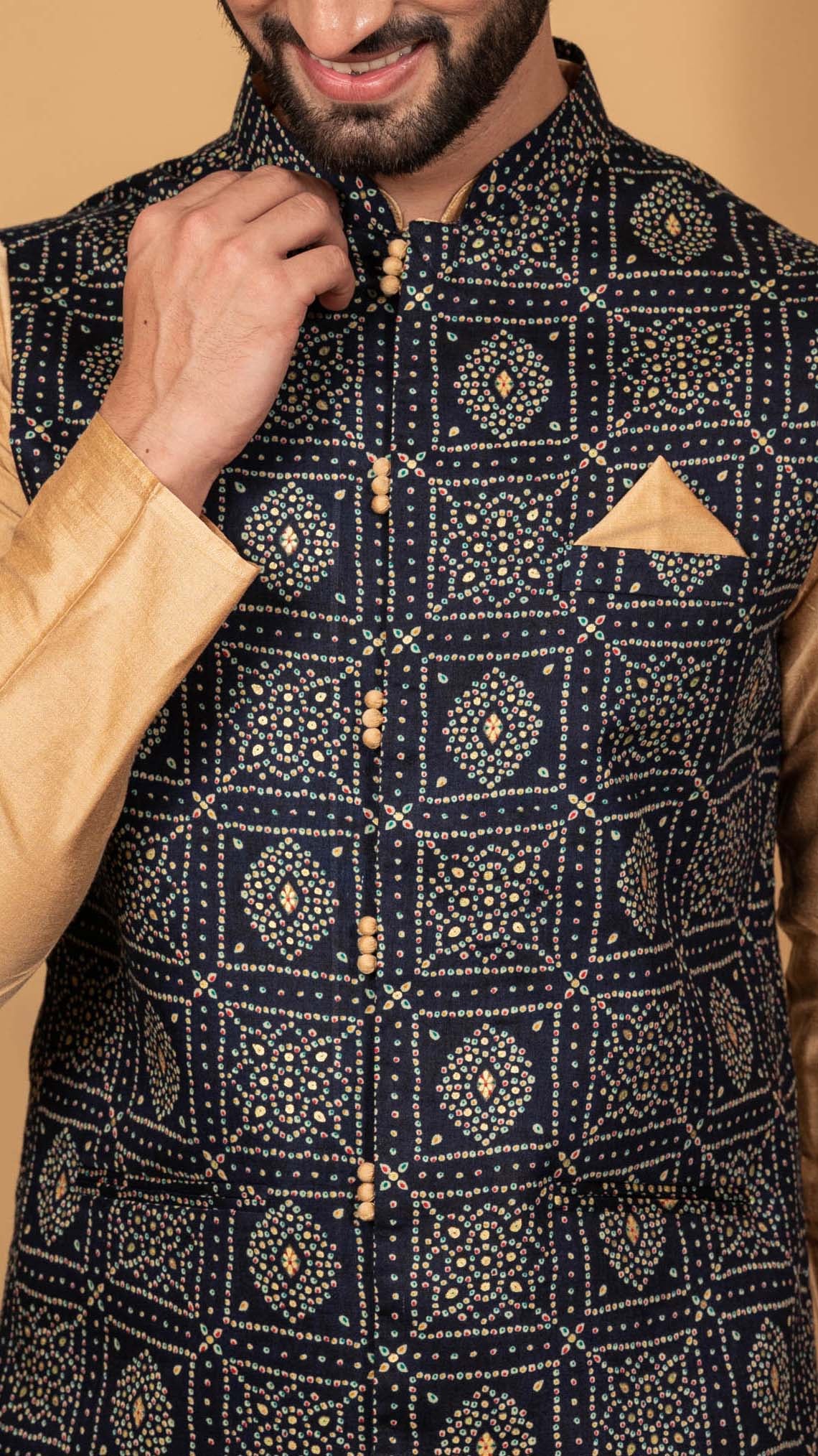Men Navy Blue Kurta Jacket Set - Image 6