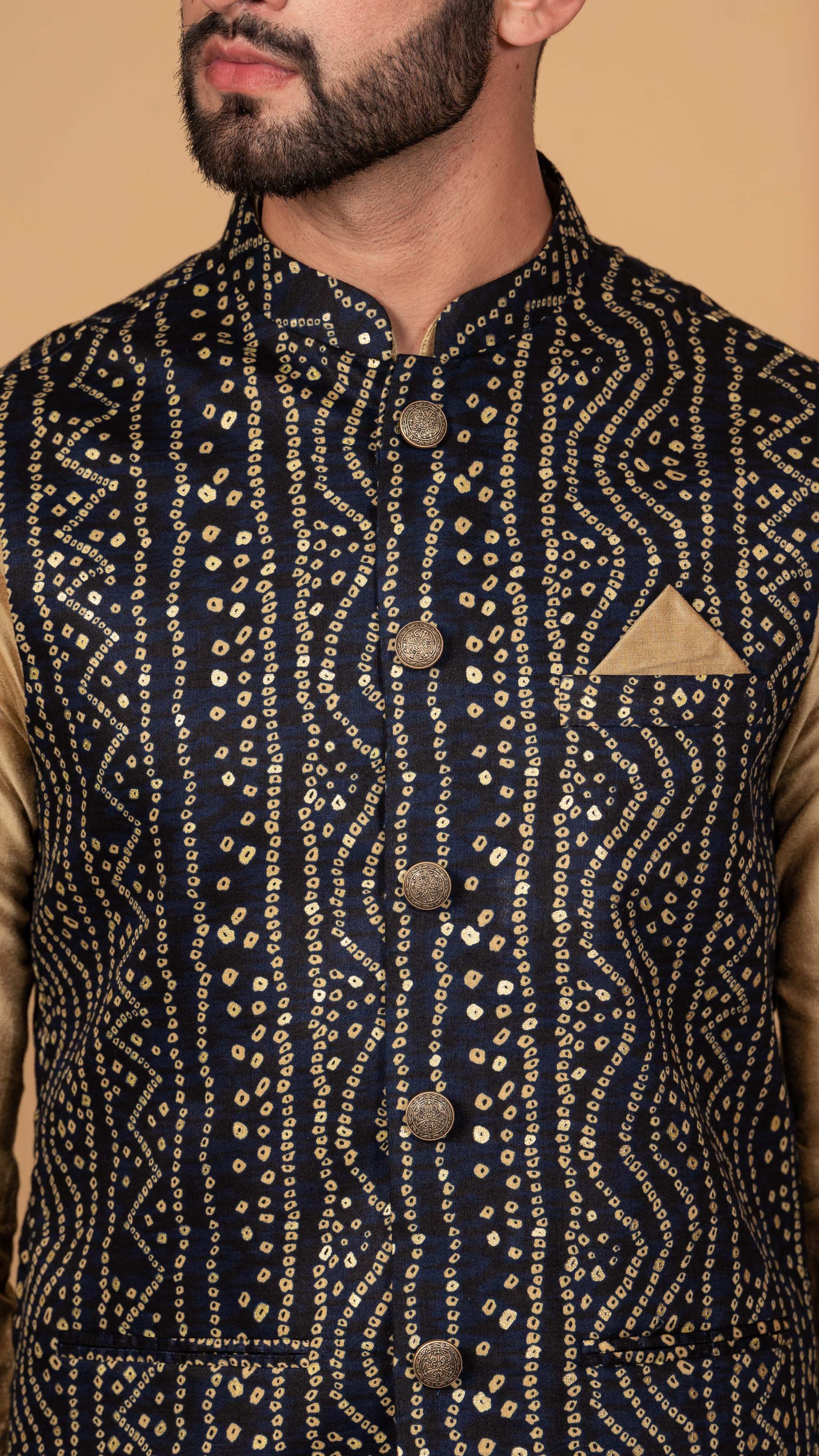 Men Navy Blue Kurta Jacket Set - Image 5