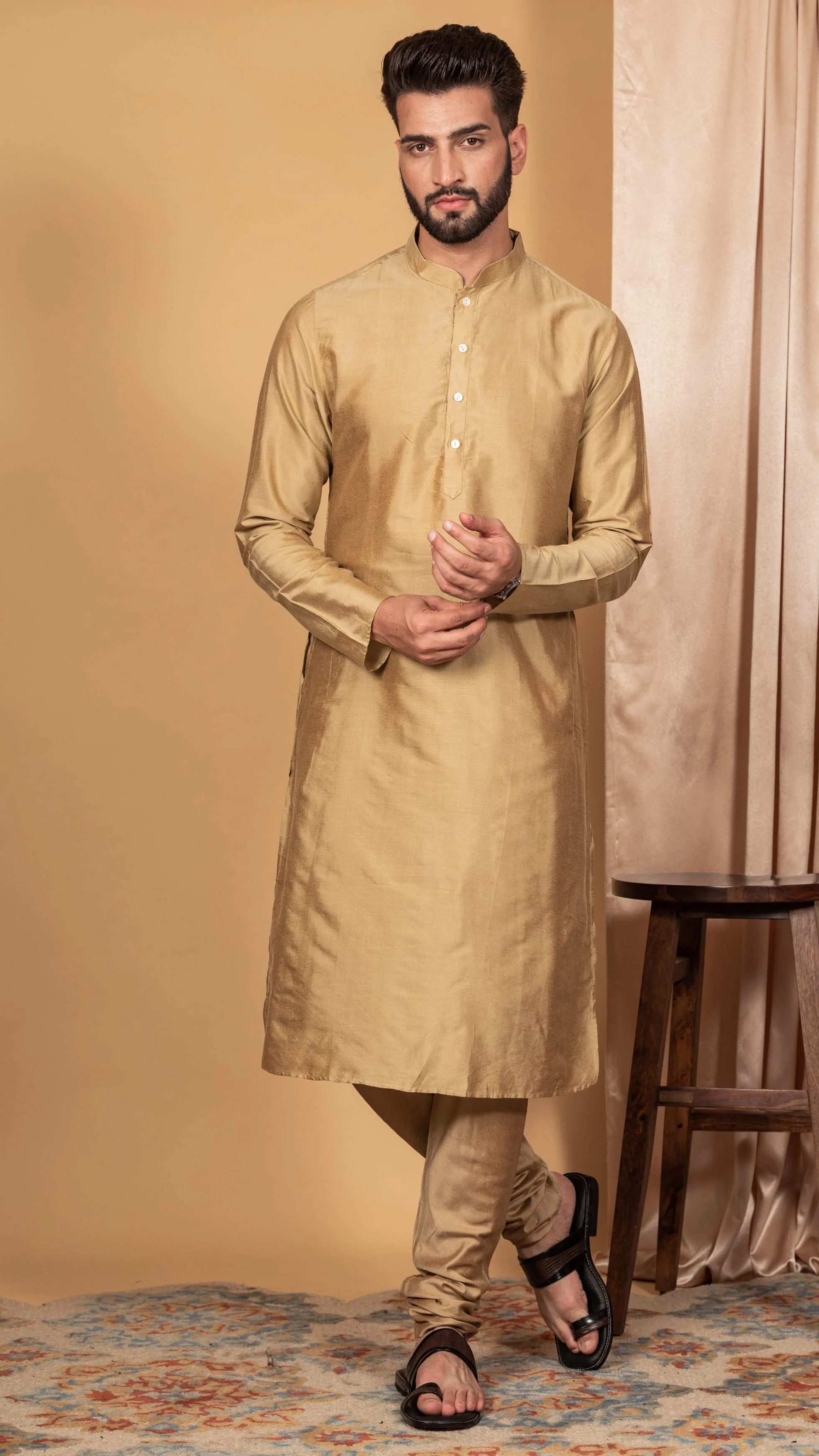 Men Navy Blue Kurta Jacket Set - Image 7