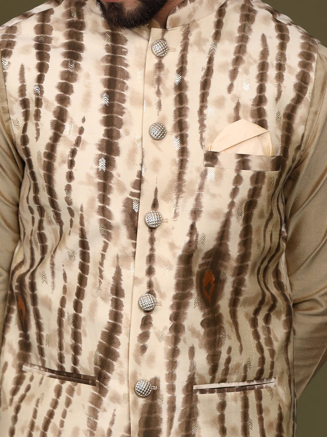 Men Cream Kurta Jacket Set - Image 6