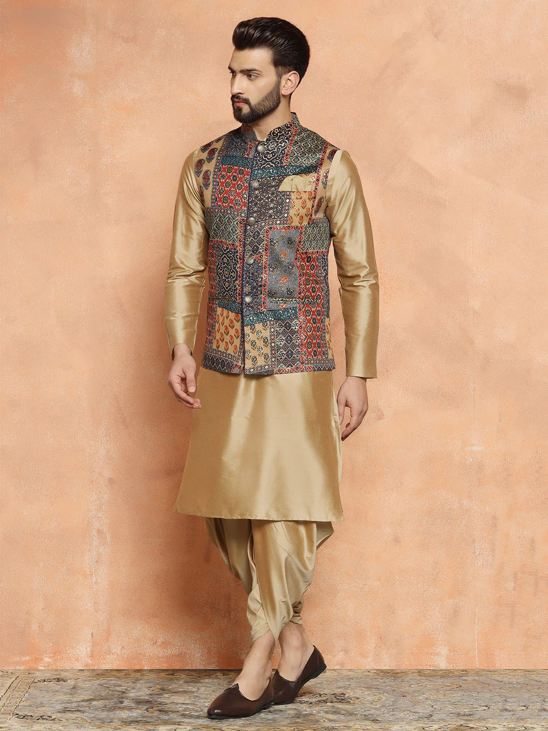 Multicolor Jacket Kurta Dhoti Set - Image 3