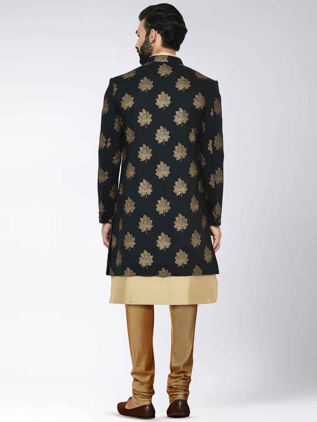 Men's Black Indowestern Set With Kurta and Churidar - Image 4