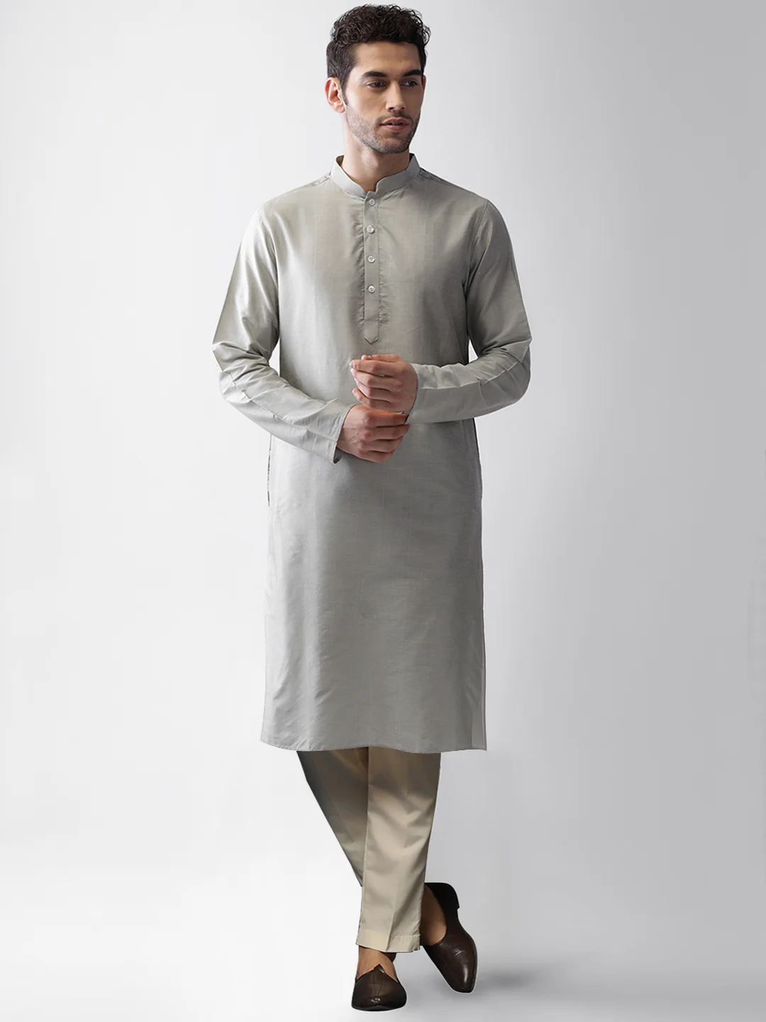 Kisah Men's Grey Kurta Jacket Trousers Set - Image 5