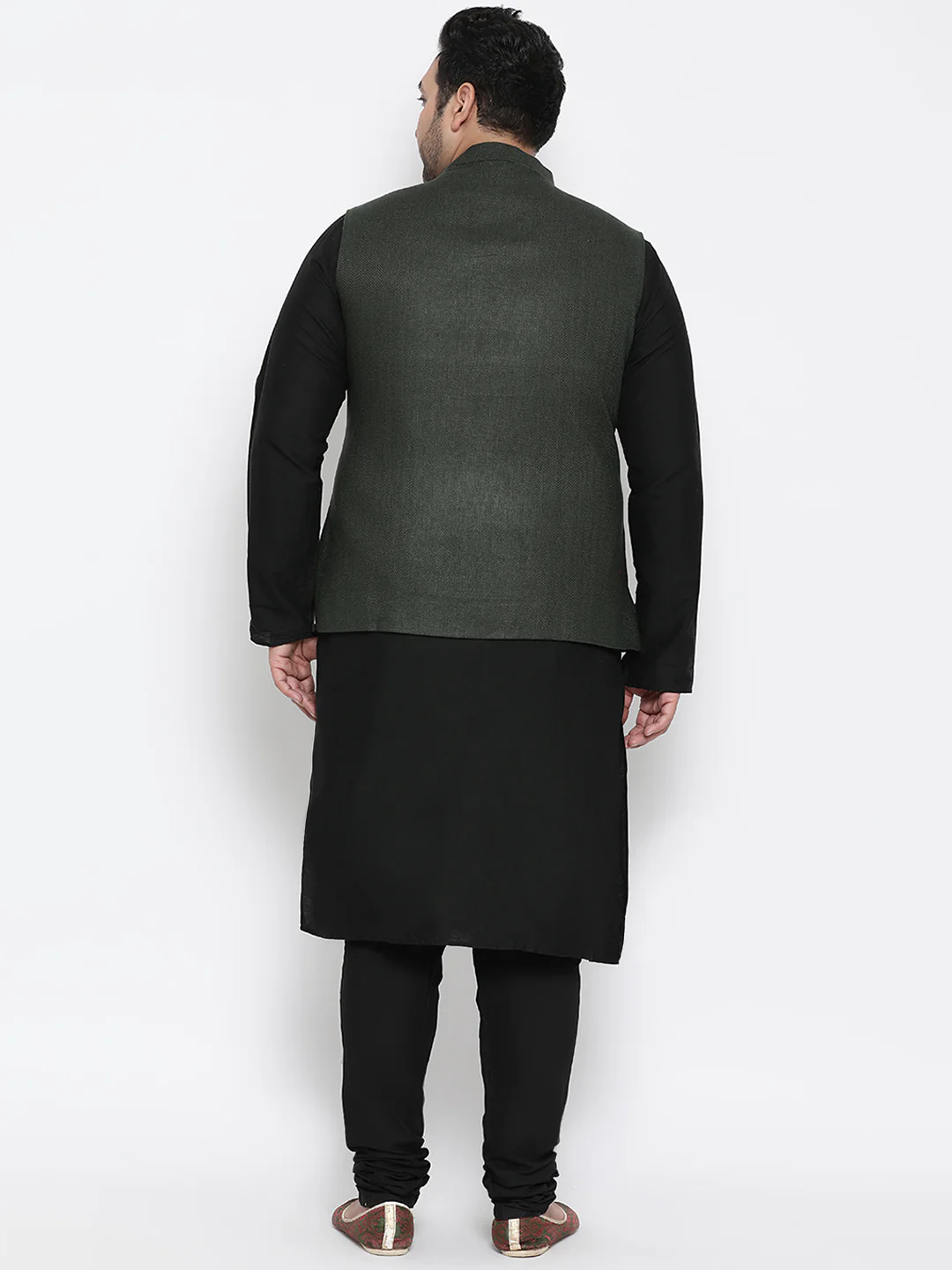 Men's Olive Kurta Churidar Jacket Set - Image 3
