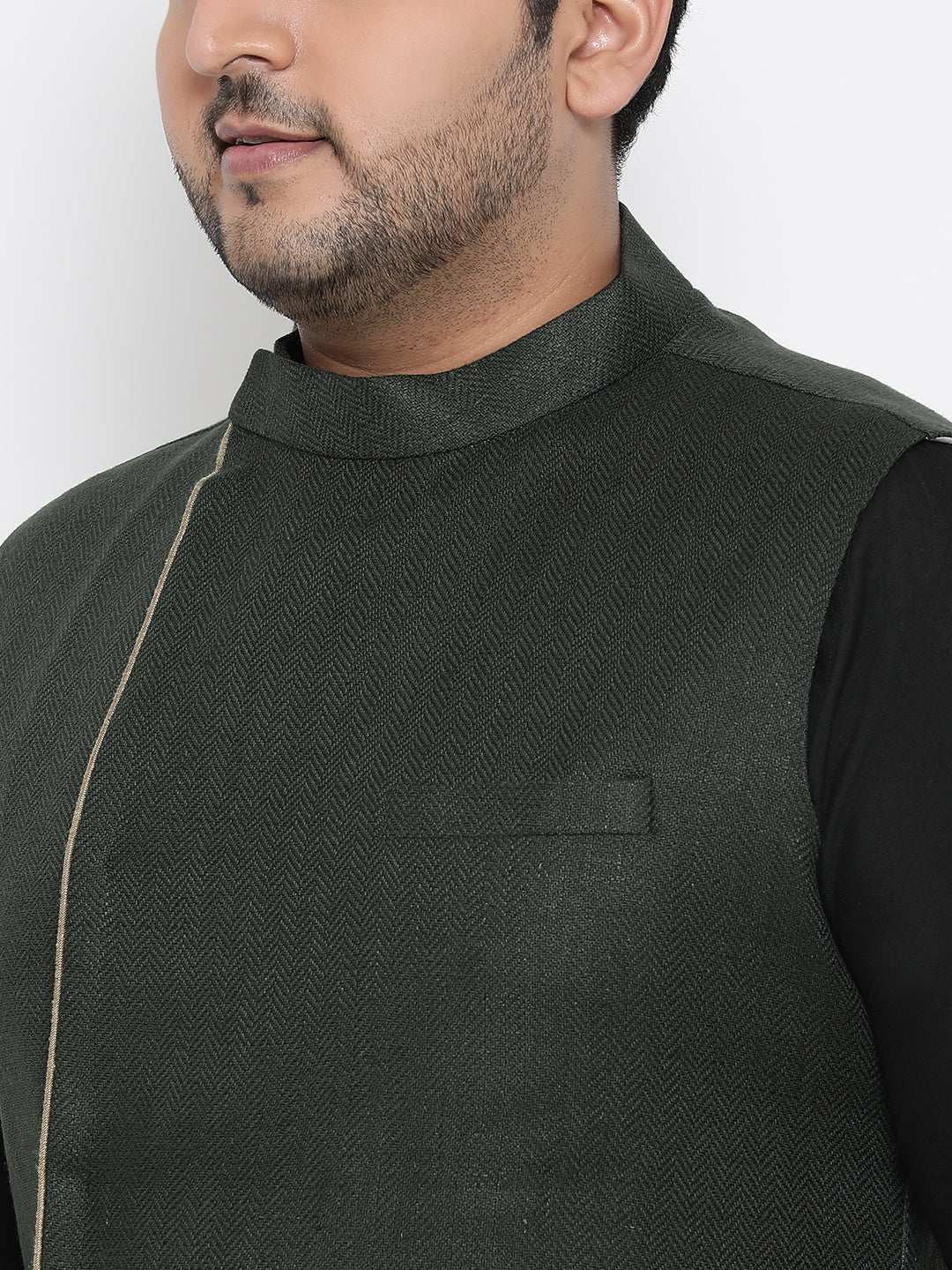 Men's Olive Kurta Churidar Jacket Set - Image 4