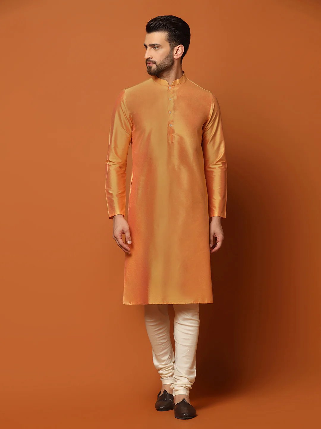 Grey Cotton Silk Printed Sherwani Kurta Churidar Set - Image 5