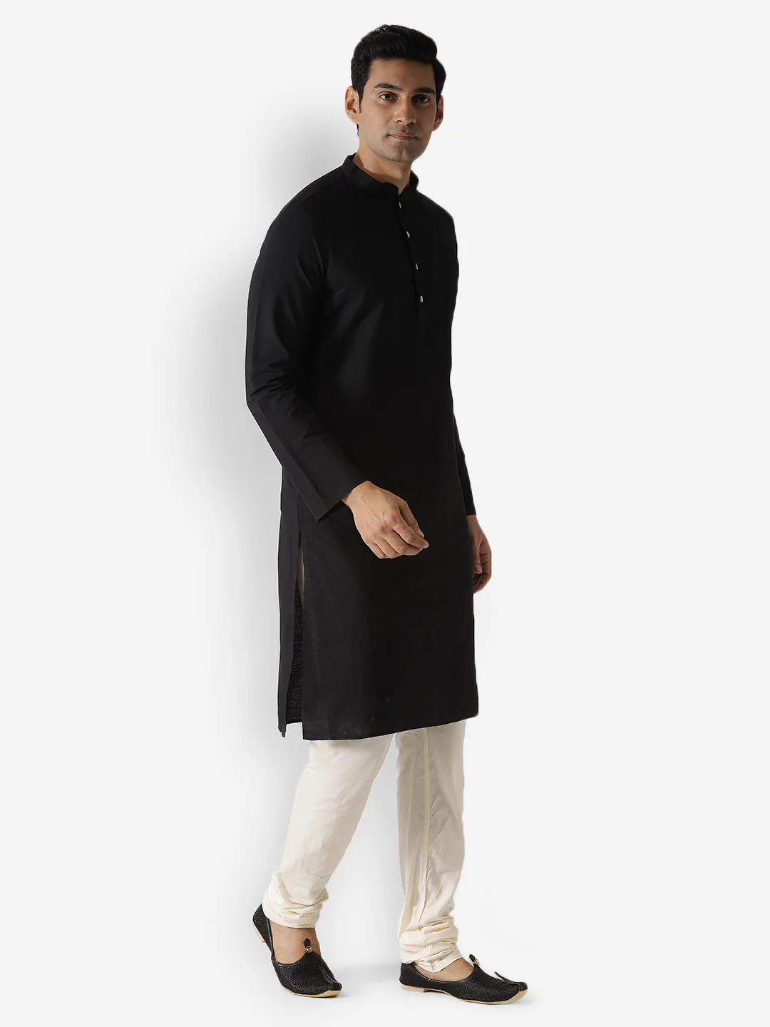 Black Cotton Plain Kurta - Image 2