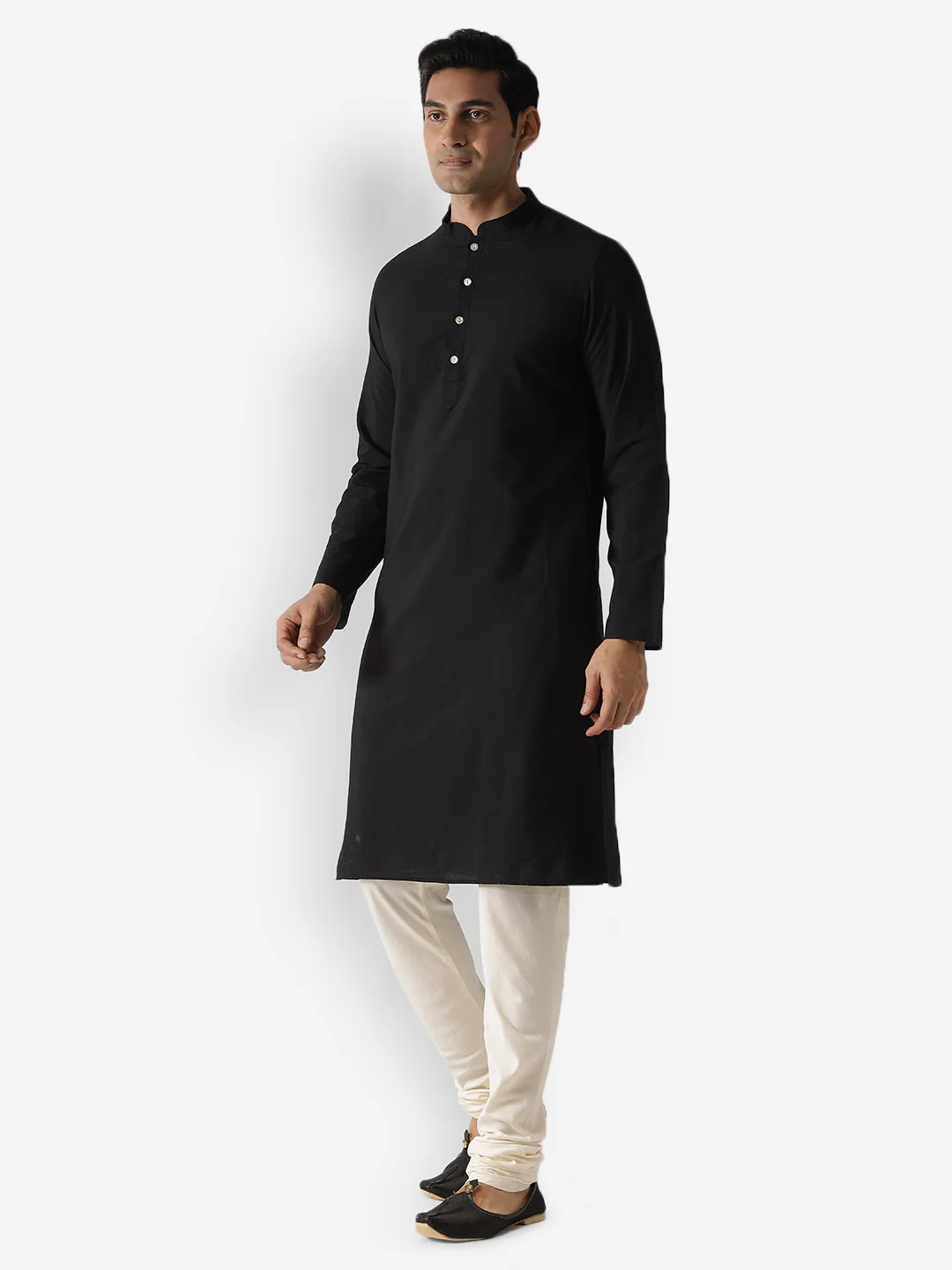 Black Cotton Plain Kurta - Image 3