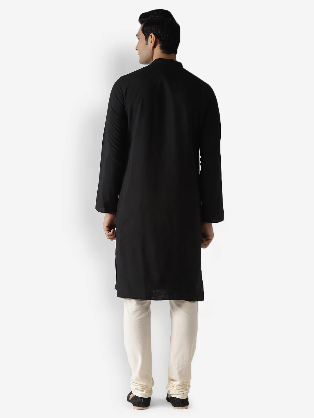 Black Cotton Plain Kurta - Image 4