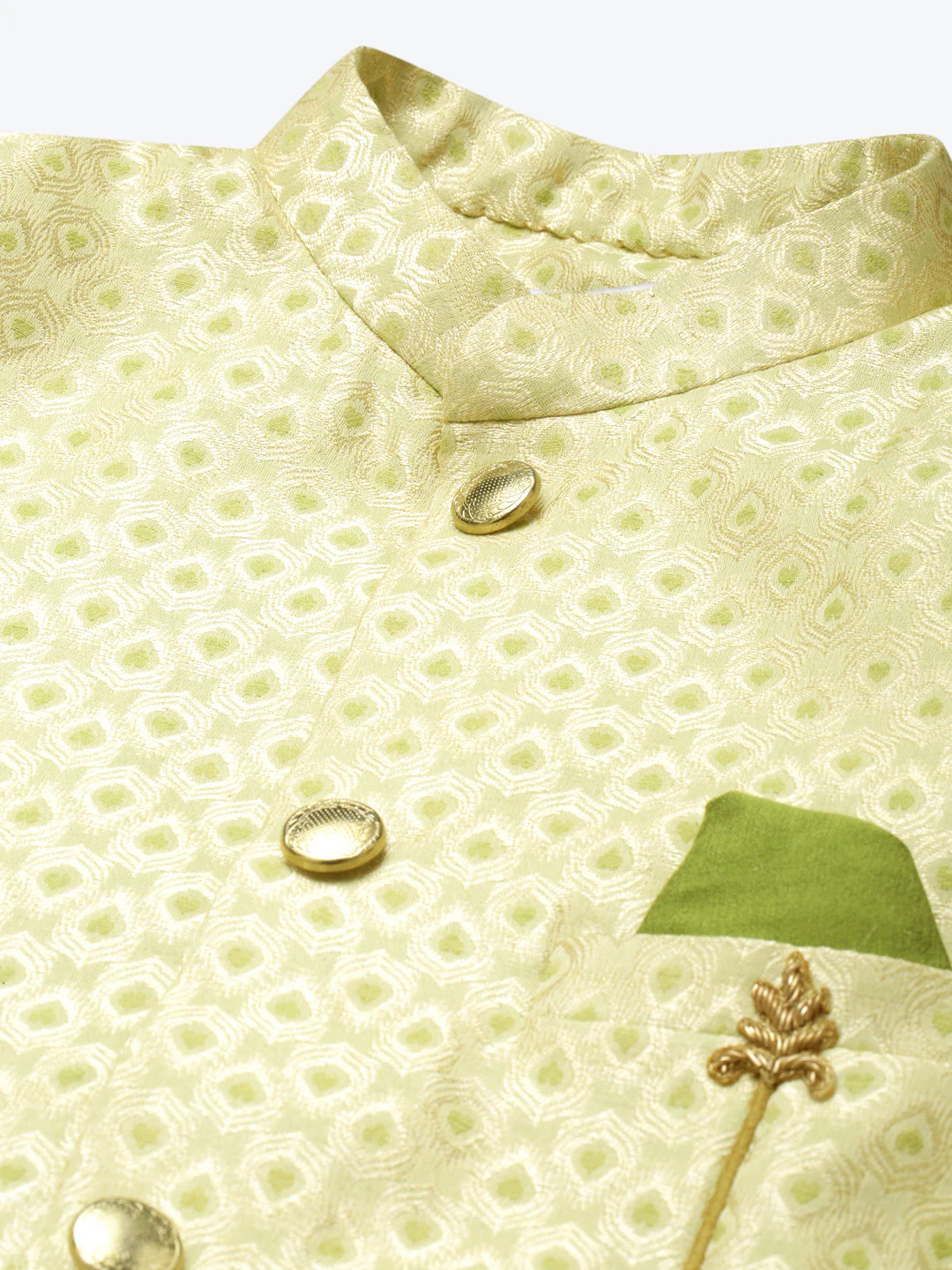 Men's Gold Indowestern Set With Kurta and Churidar - Image 4