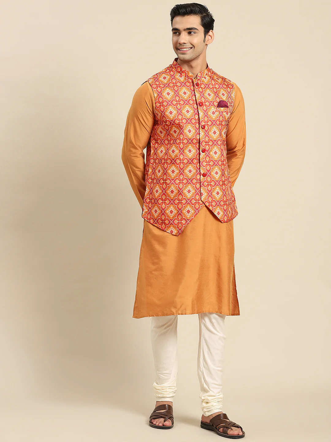 Kisah Men Red Kurta Jacket Set - Image 2