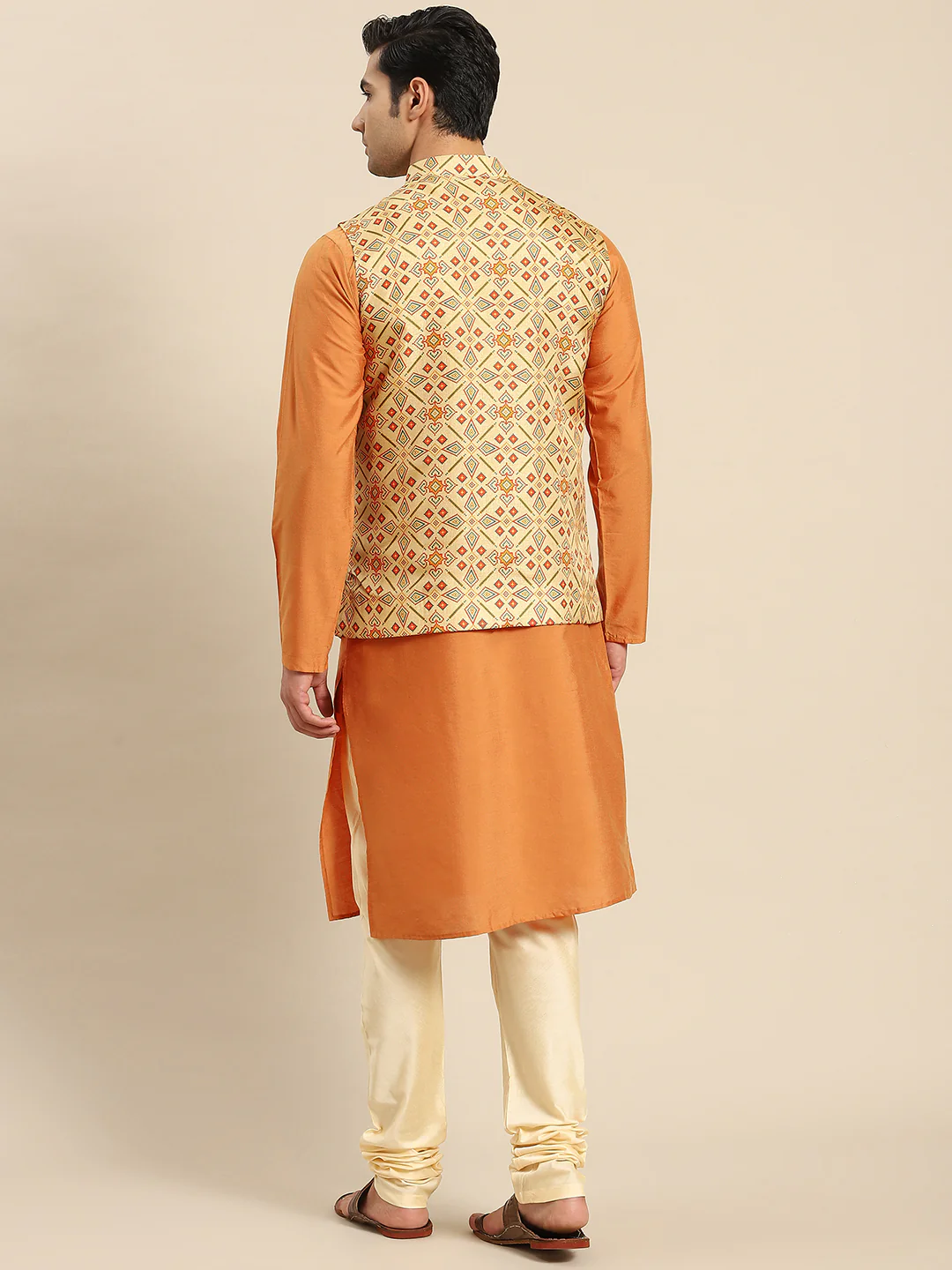 Men Yellow Kurta Jacket Set - Image 8