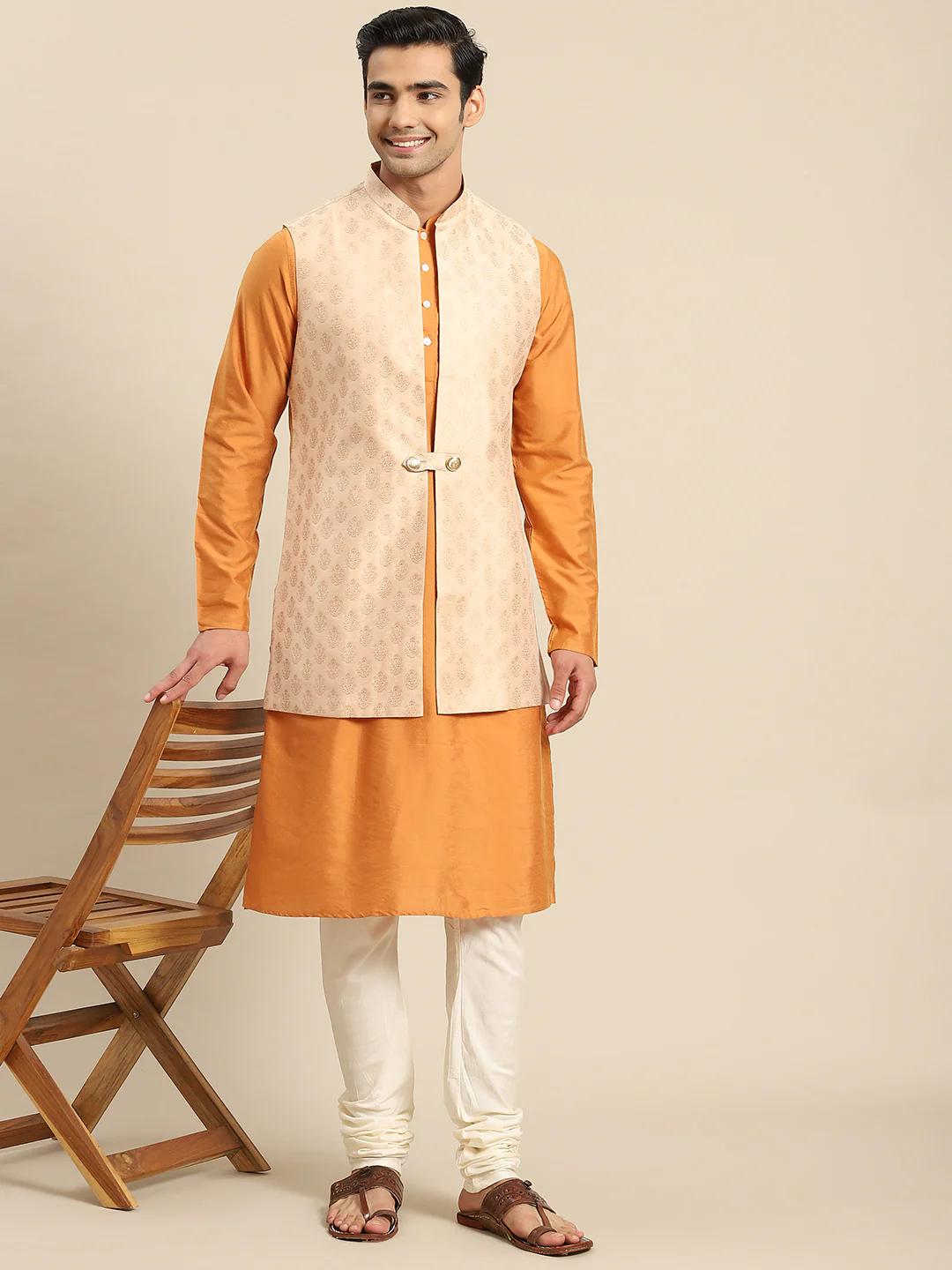 Kisah Men Taupe Kurta Jacket Set - Image 2