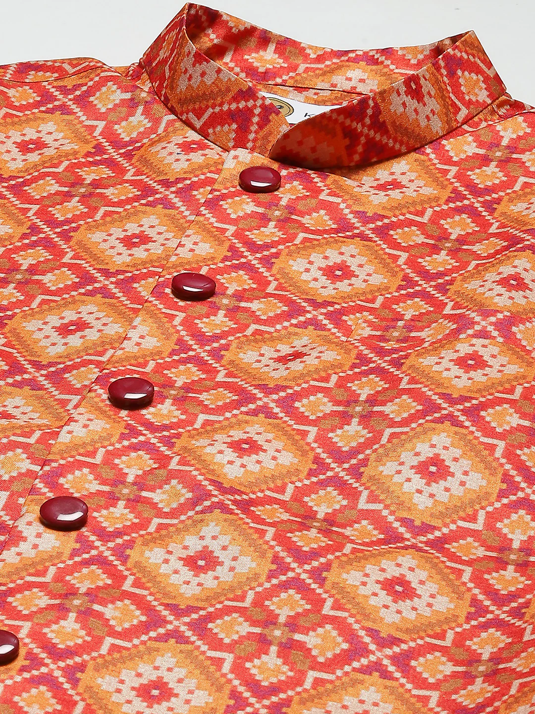 Men Red Kurta Jacket Set - Image 4