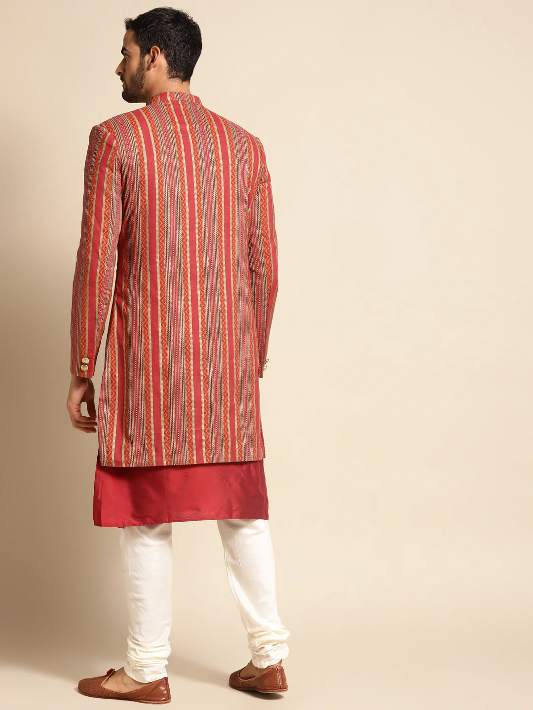 Kisah Men's Red Indowestern Set With Kurta and Churidar - Image 7
