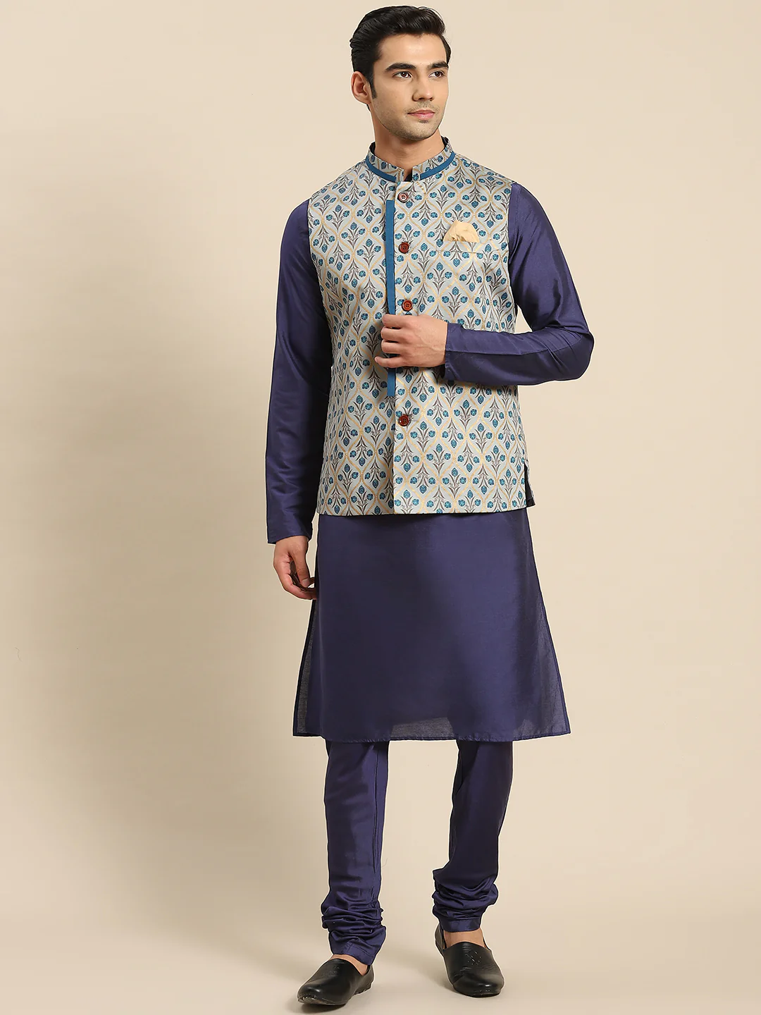 Kisah Men Blue Kurta Jacket Set - Image 7