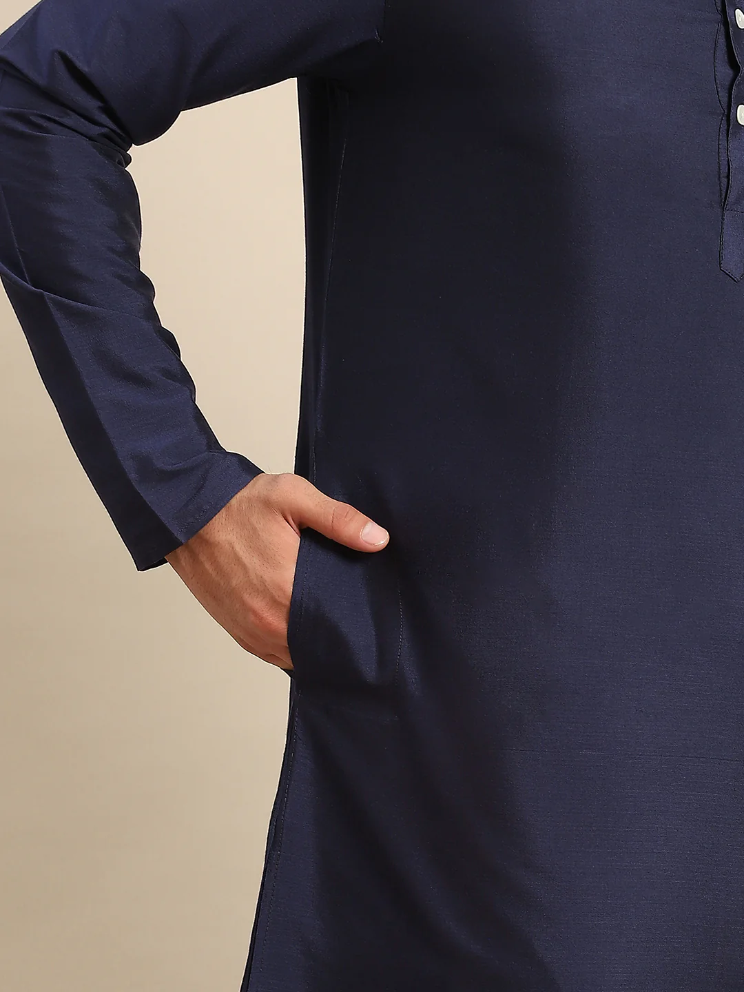 Kisah Men Navy Blue Kurta Jacket Set - Image 3