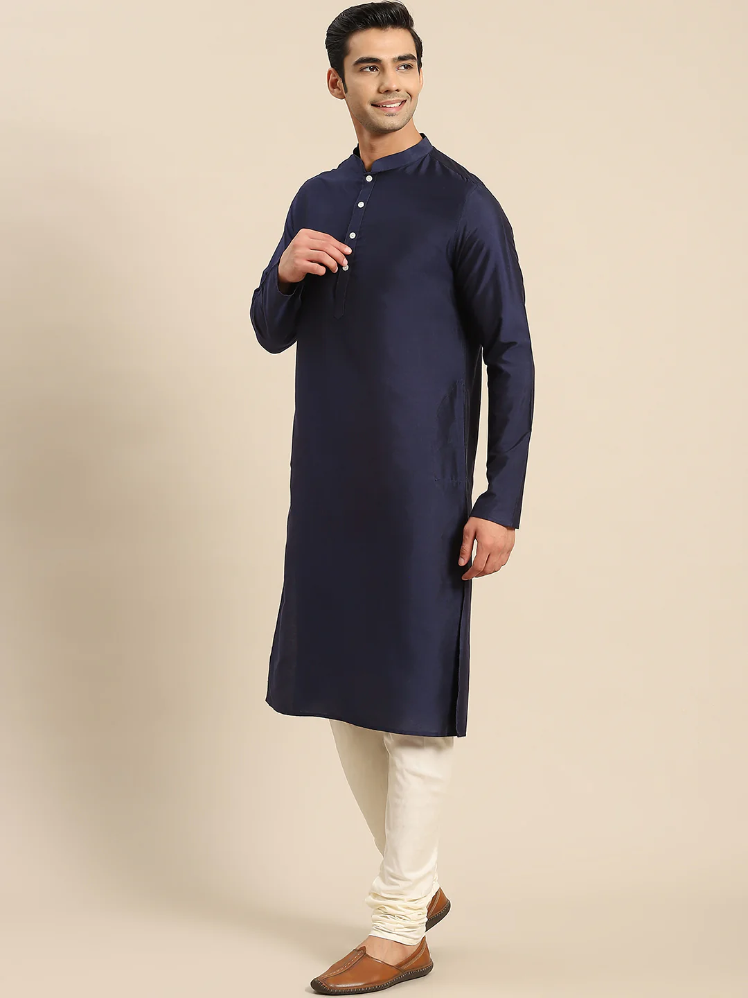 Kisah Men Navy Blue Kurta Jacket Set - Image 7