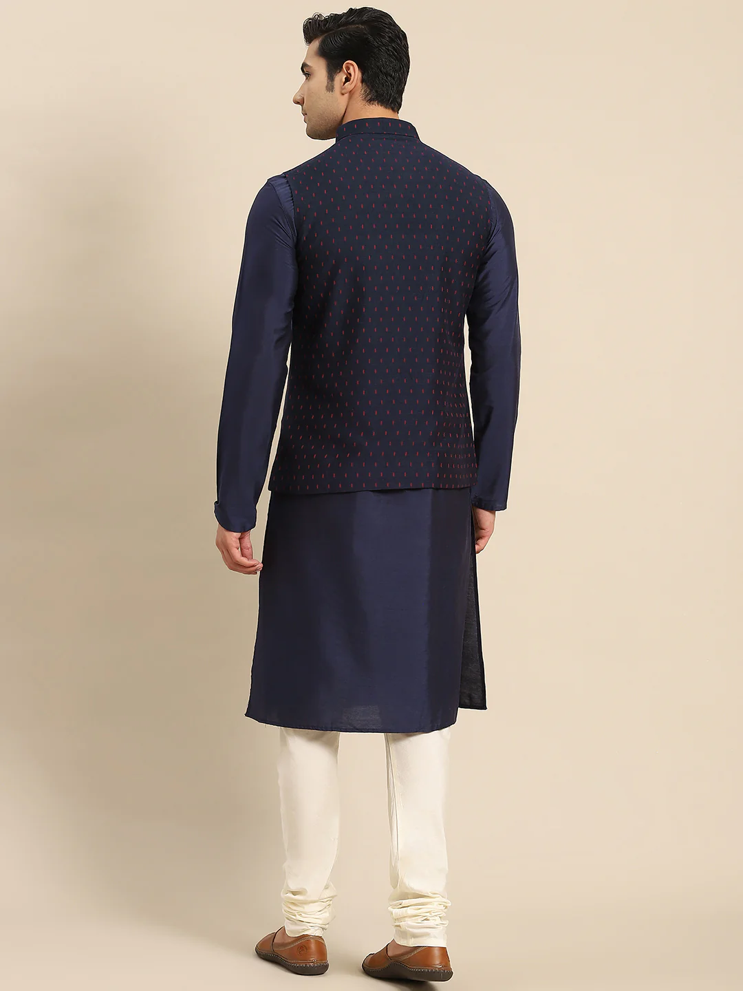 Kisah Men Navy Blue Kurta Jacket Set - Image 8