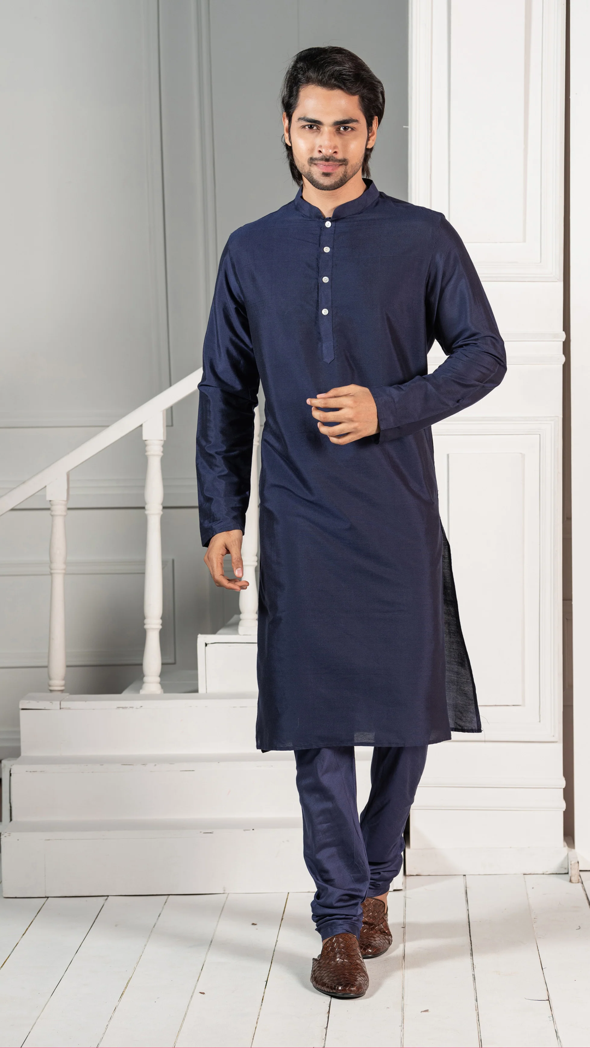 Kisah Men Navy Blue Kurta Jacket Set - Image 4
