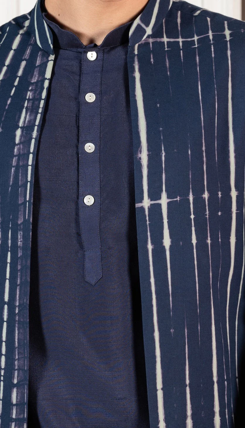 Kisah Men Navy Blue Kurta Jacket Set - Image 6