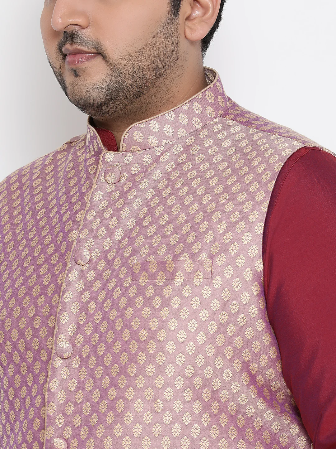Men's Mauve Kurta Churidar Jacket Set - Image 4