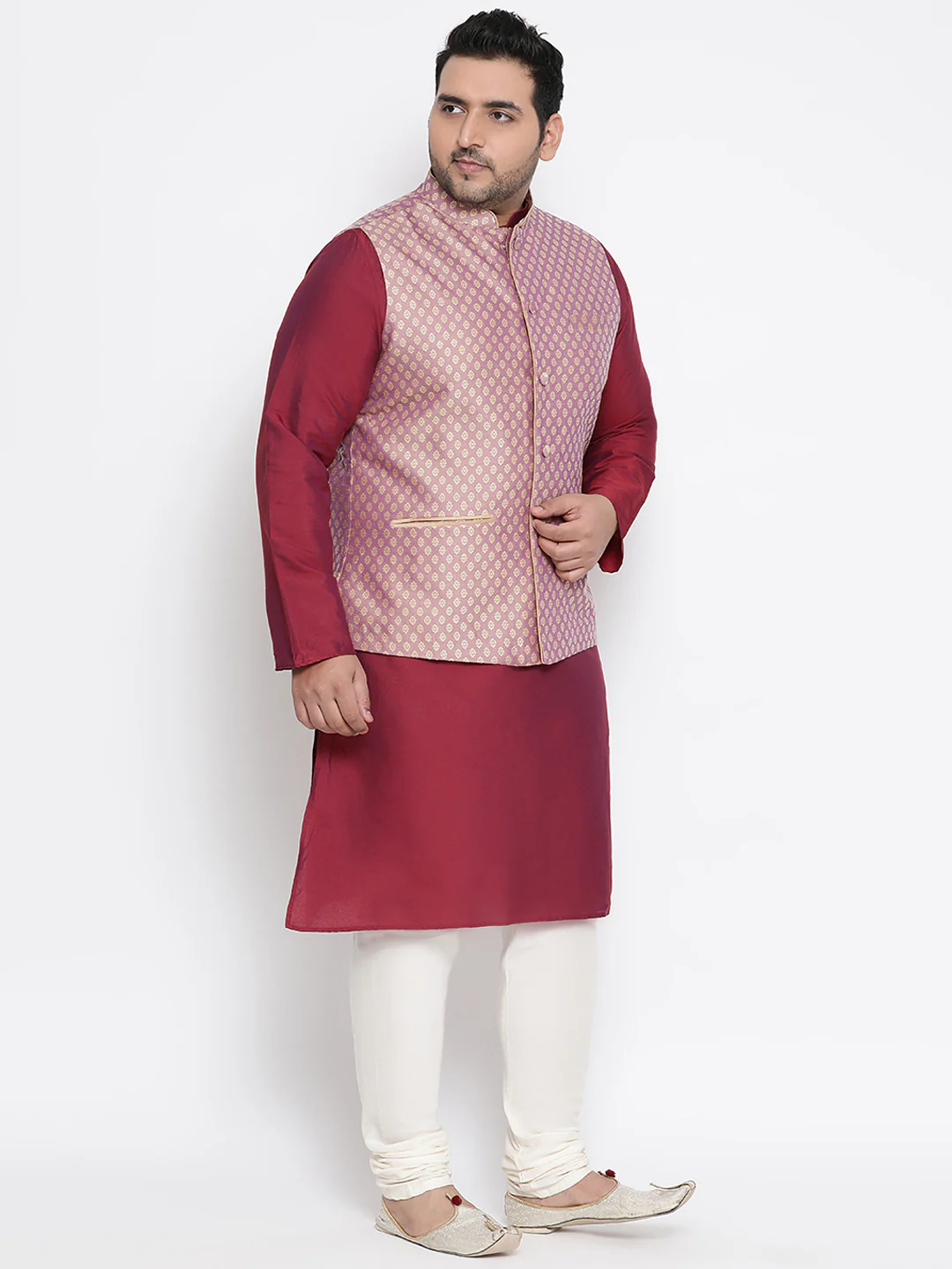 Men's Mauve Kurta Churidar Jacket Set - Image 7