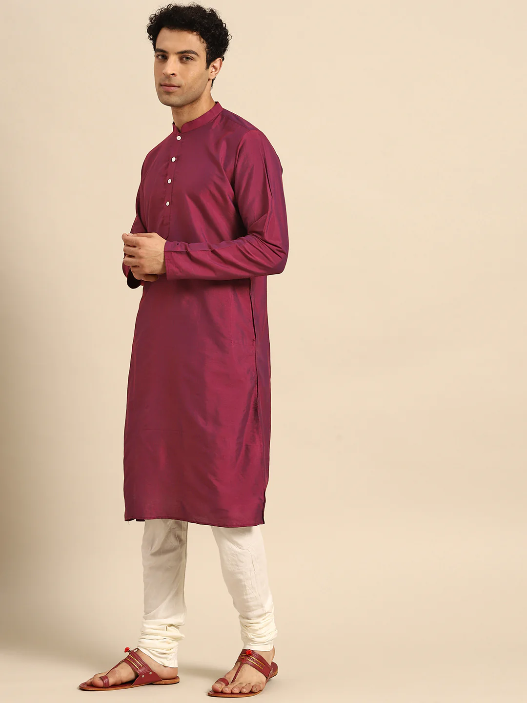 Green Silk Blend Kurta with Beige Multicolor Printed Nehru Jacket set - Image 4
