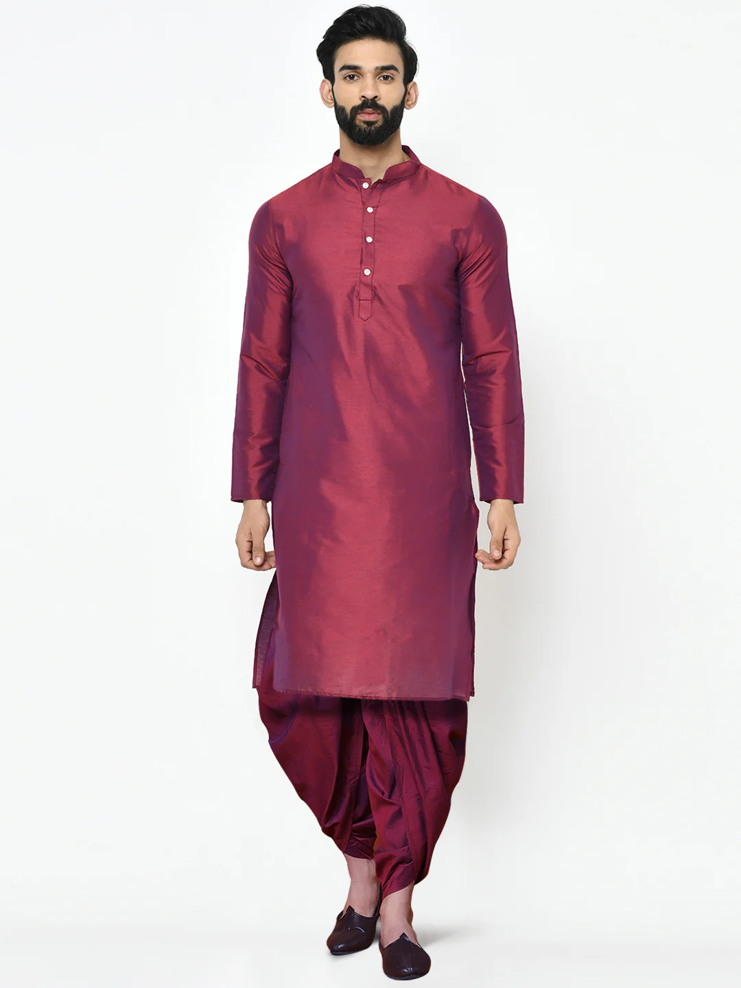 Men's Navy Blue Kurta Jacket Dhoti Set - Image 5