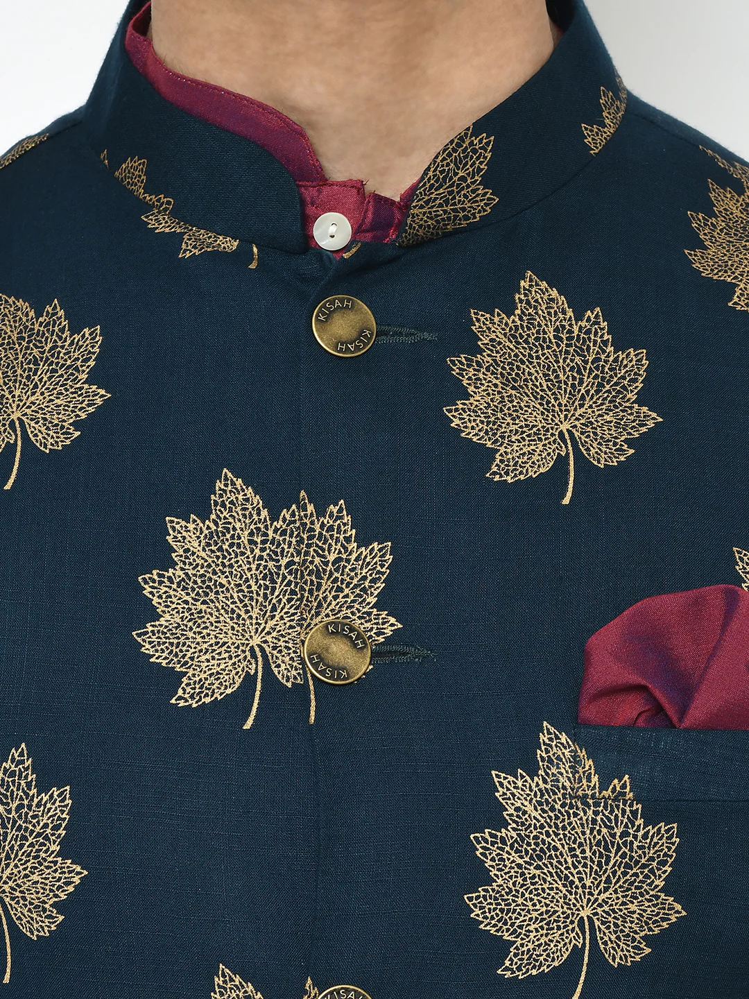 Men's Navy Blue Kurta Jacket Dhoti Set - Image 6