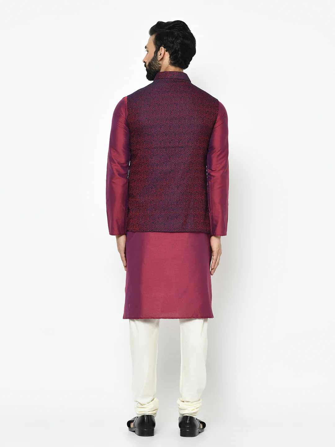Men's Maroon Kurta Jacket Pyjama Set - Image 4