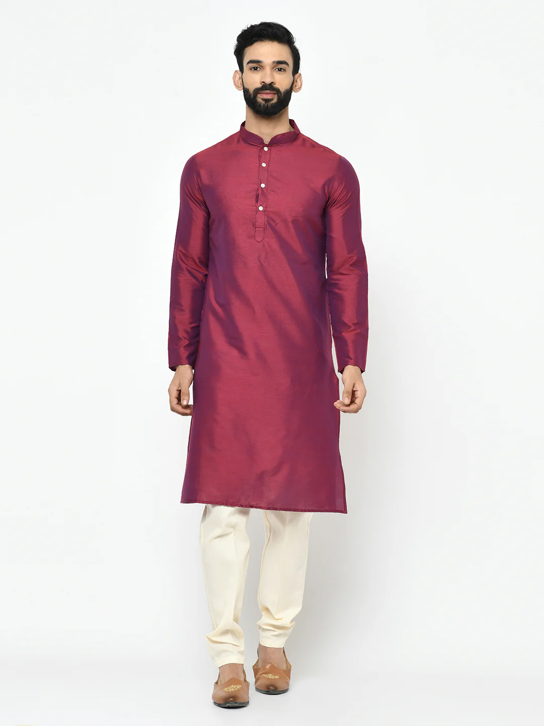 Men's Maroon Kurta Jacket Pyjama Set - Image 6