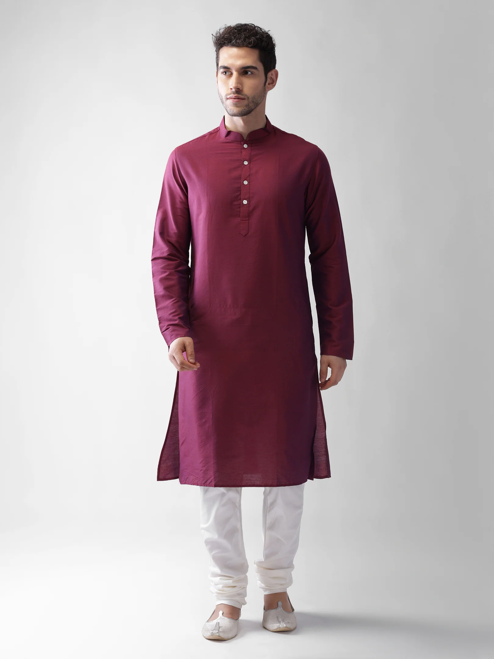 White Printed Silk Blend Nehru Jacket Kurta Churidar Set - Image 6