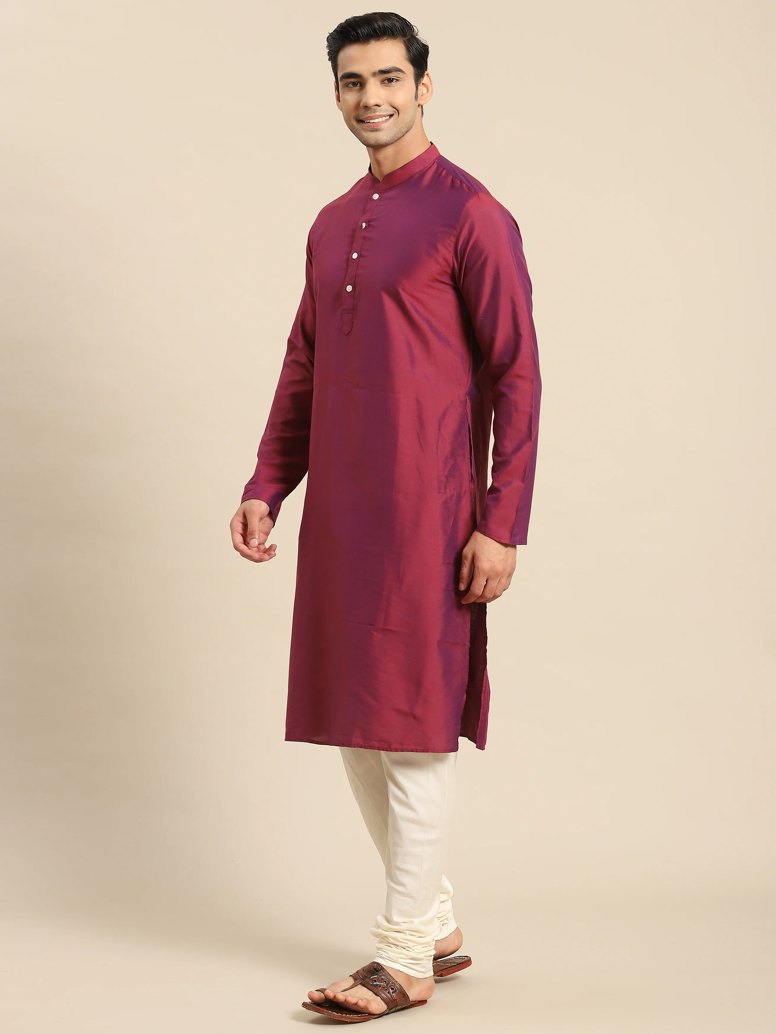 Men Red Kurta Jacket Set - Image 7