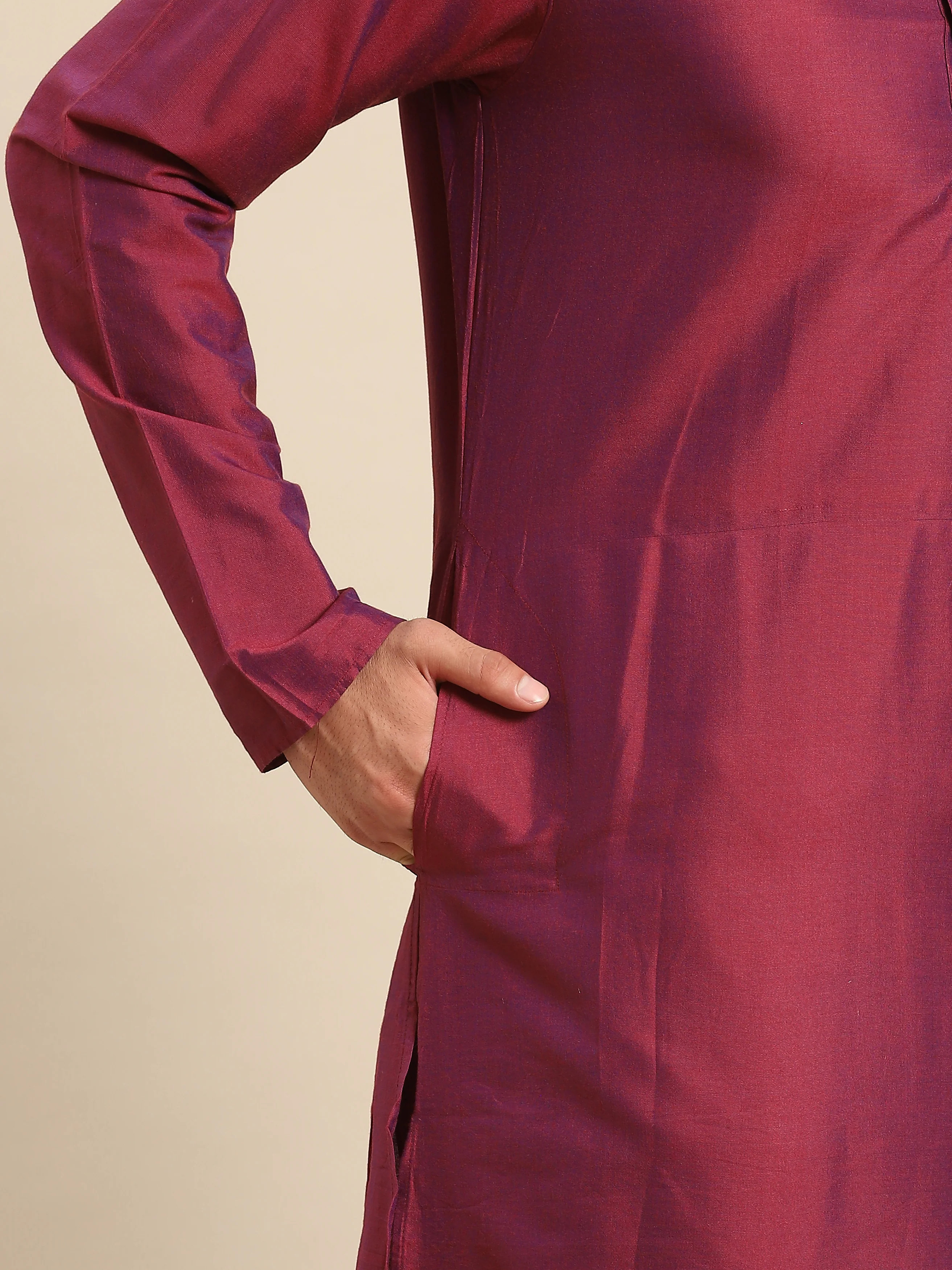 Men Red Kurta Jacket Set - Image 8