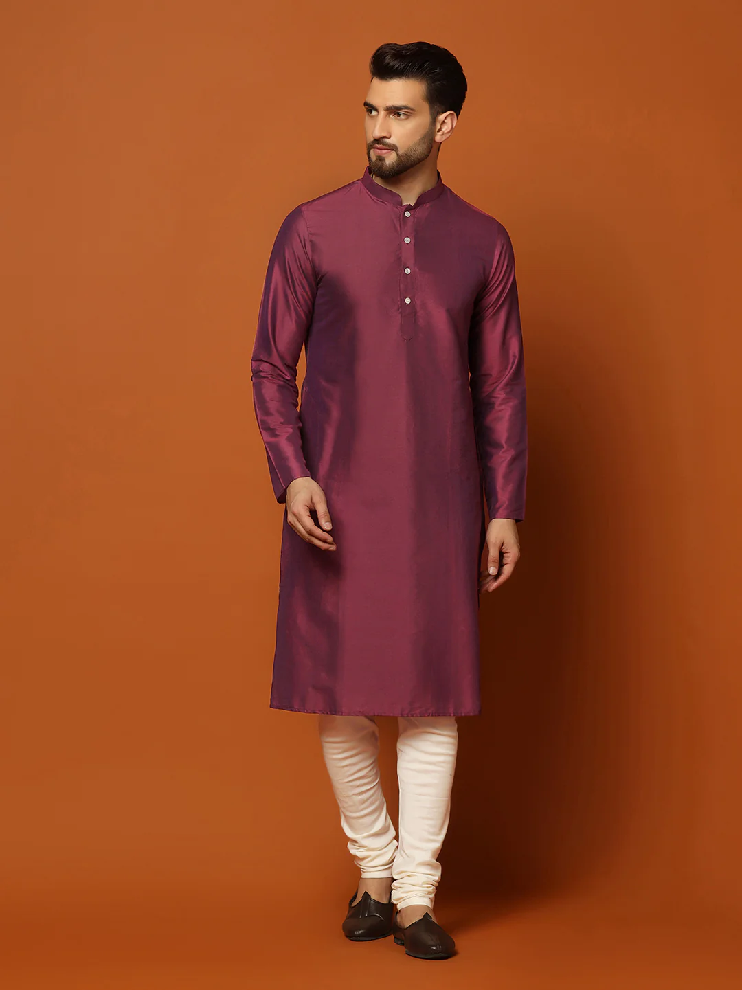 Maroon Cotton Woven Nehru Jacket Kurta Churidar - Image 5