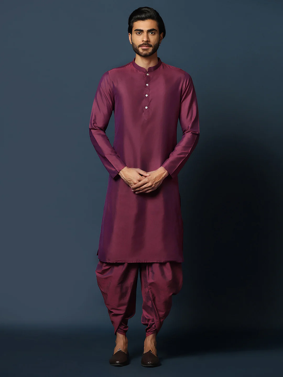 Black Jacquard Indo-Western Sherwani Set with Maroon Silk Blend Kurta and Dhoti Pants â€“ Wedding & Reception Ensemble - Image 5